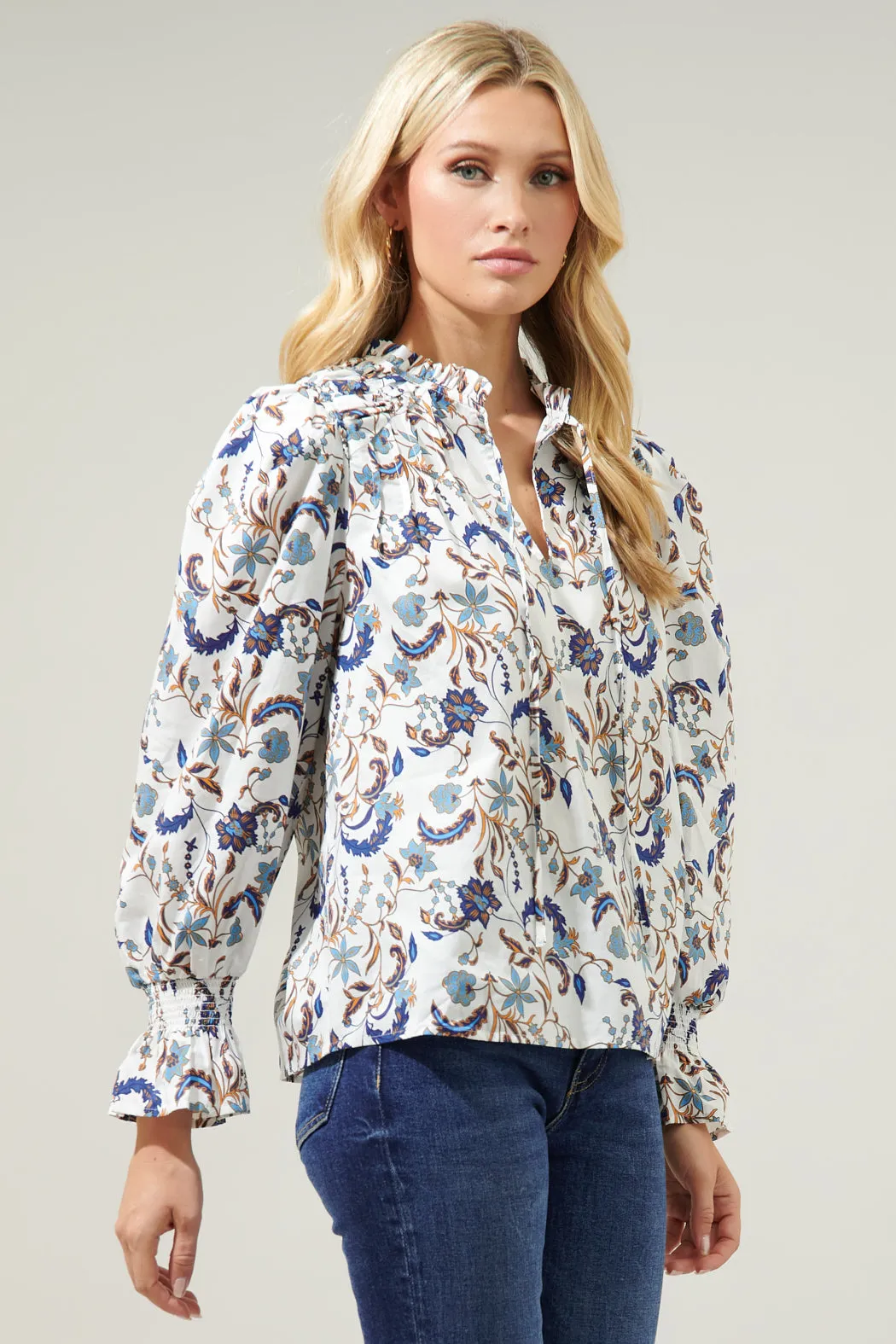 Blanche Floral Russo Pleated Long Sleeve Blouse