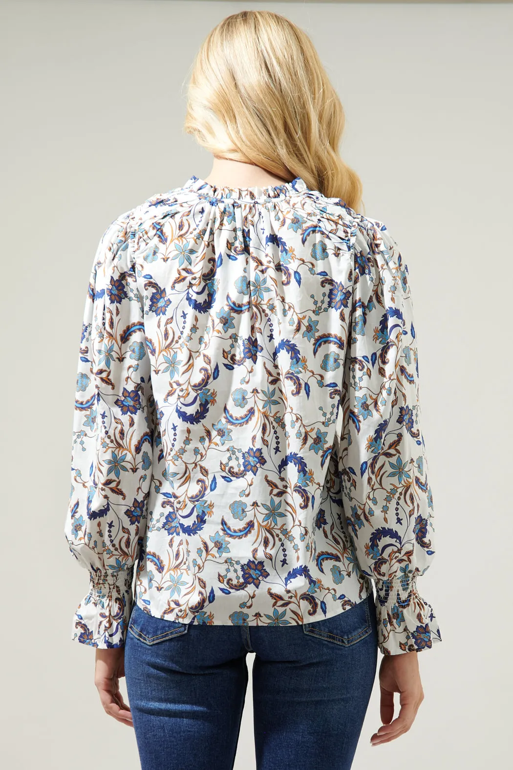 Blanche Floral Russo Pleated Long Sleeve Blouse