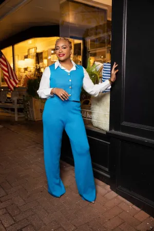 Blue Knit Vest & Pants Set