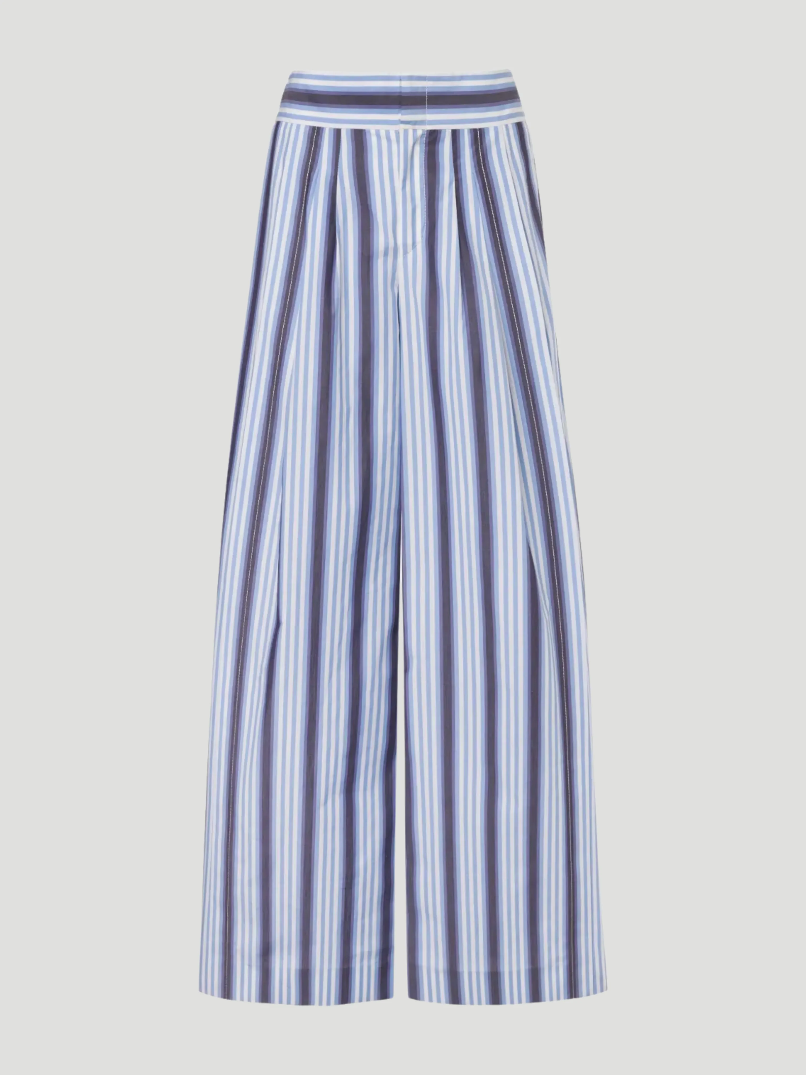 Blue Stripe Poplin Wide Leg Pant