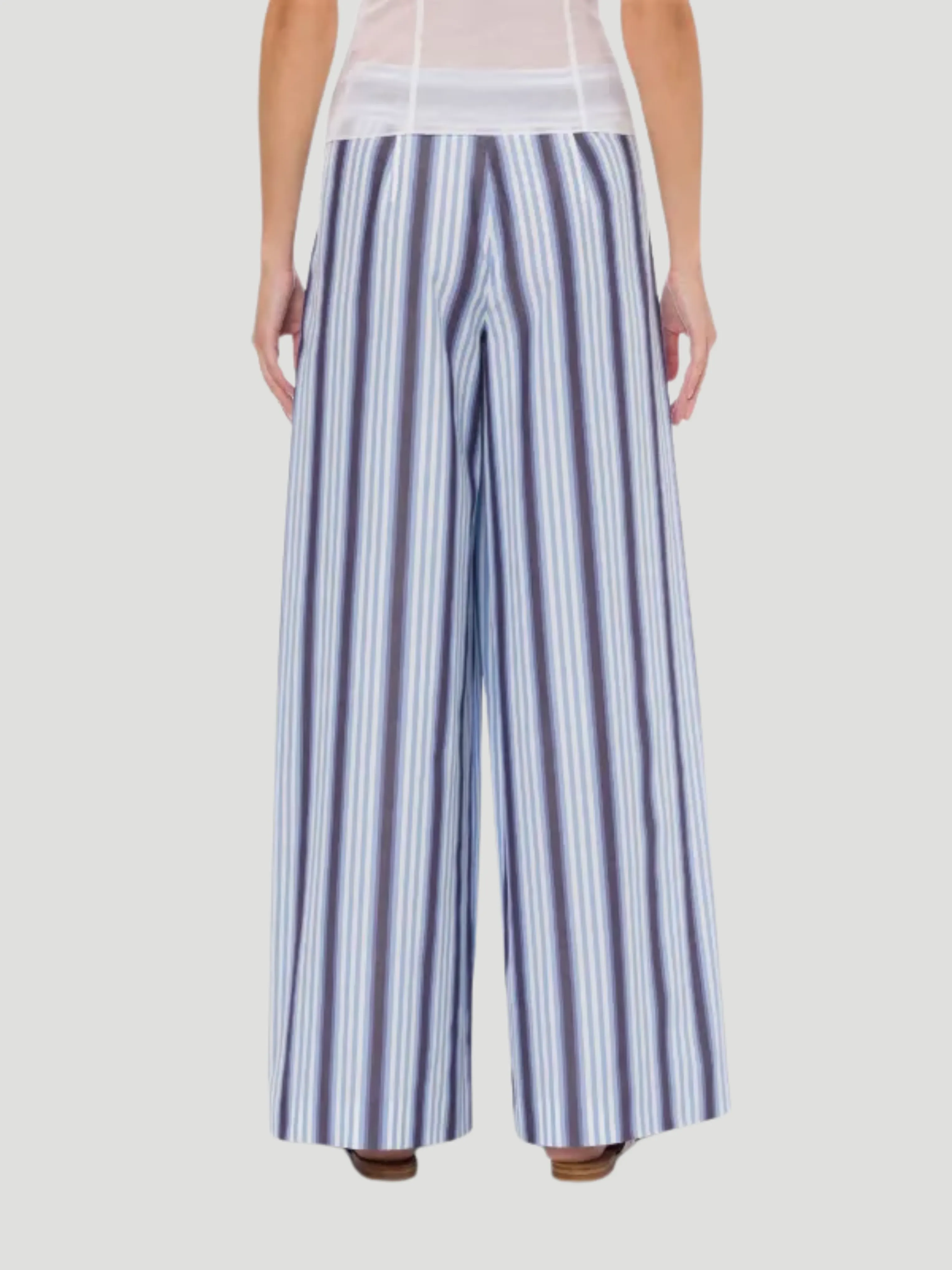 Blue Stripe Poplin Wide Leg Pant