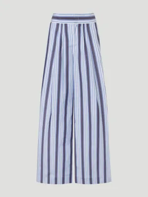Blue Stripe Poplin Wide Leg Pant
