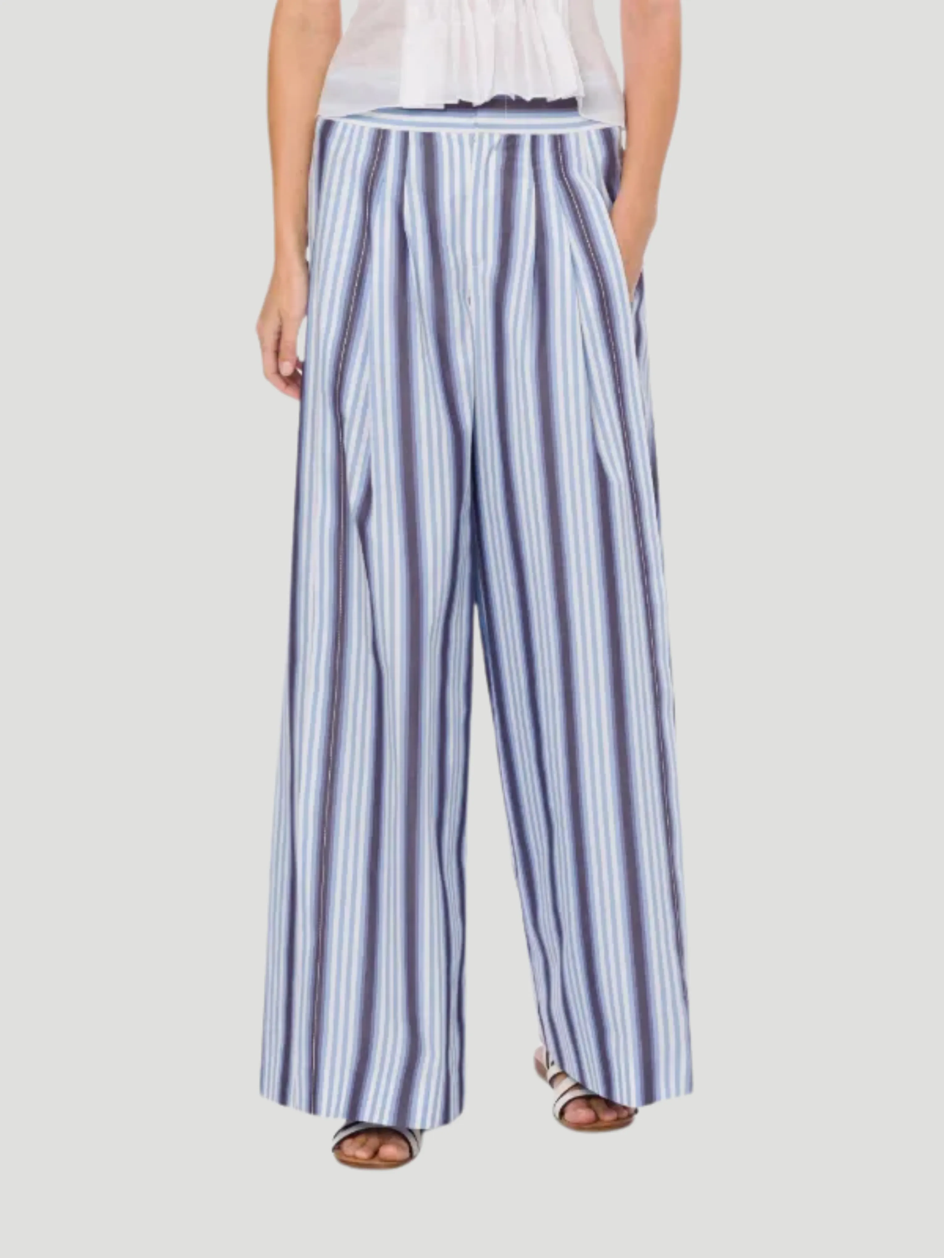 Blue Stripe Poplin Wide Leg Pant
