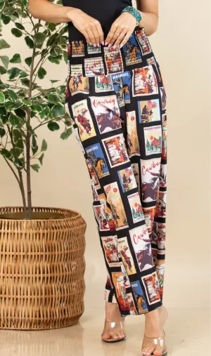 Camila Vintage Western Print Smock Waist Pants