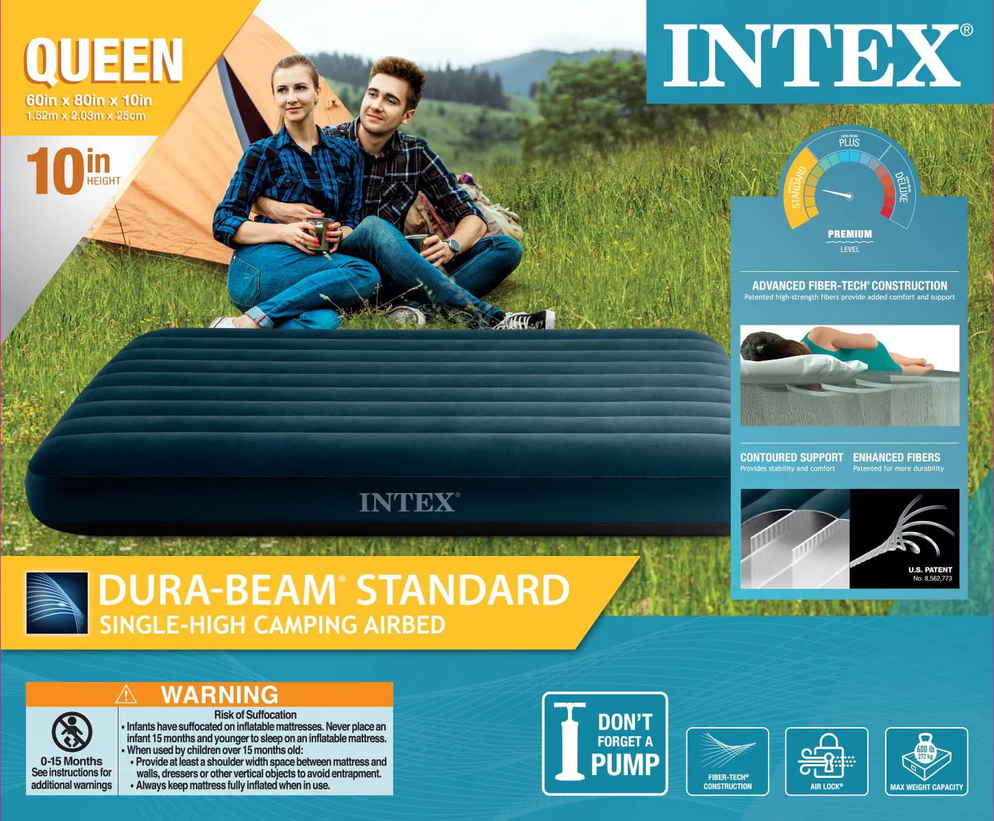 Camping Inflatable Air Mattress Flocked Airbed Sleeping Queen Size Blow-Up Bed