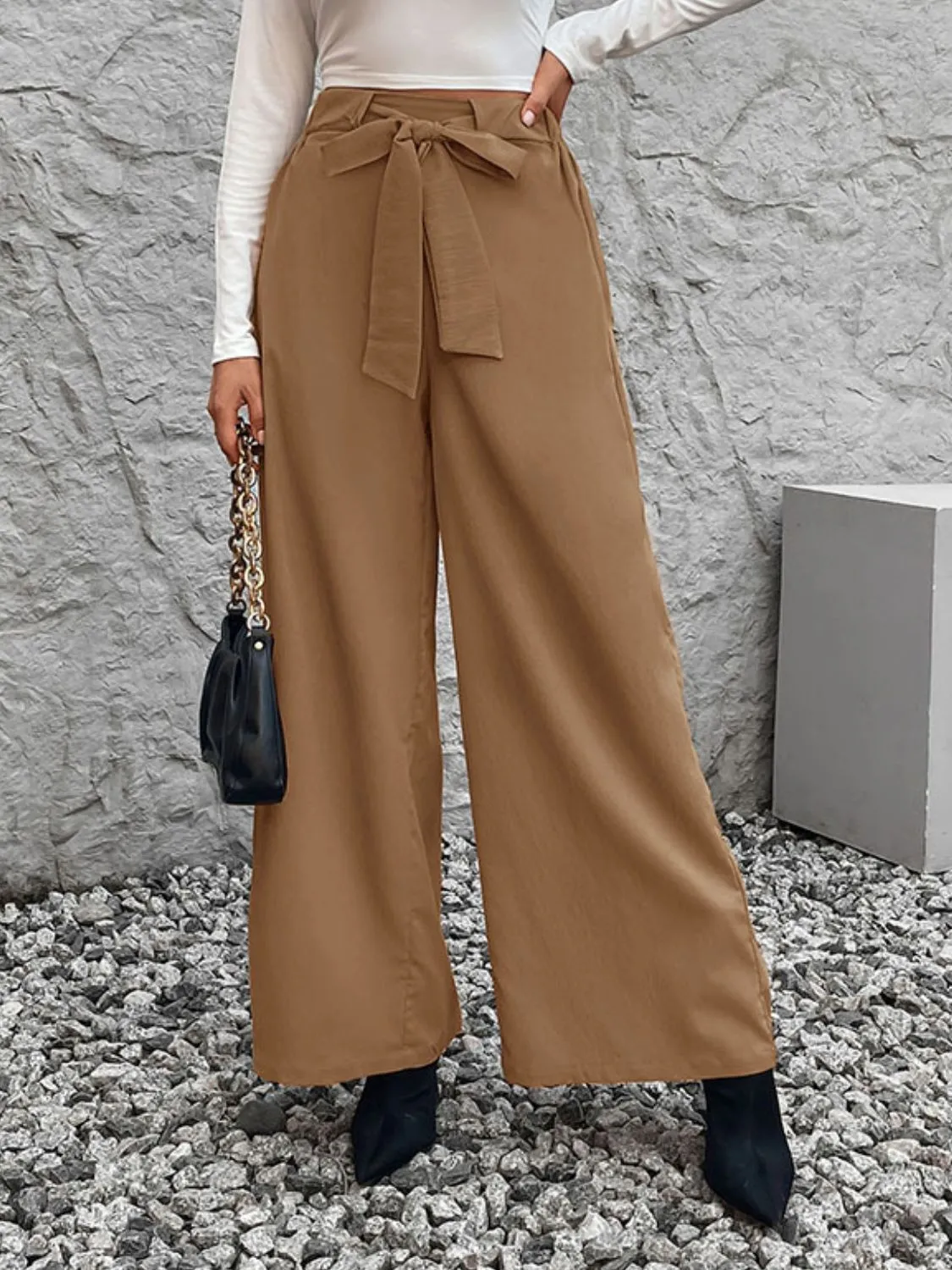Casual Tied High Waist Wide Leg Pants