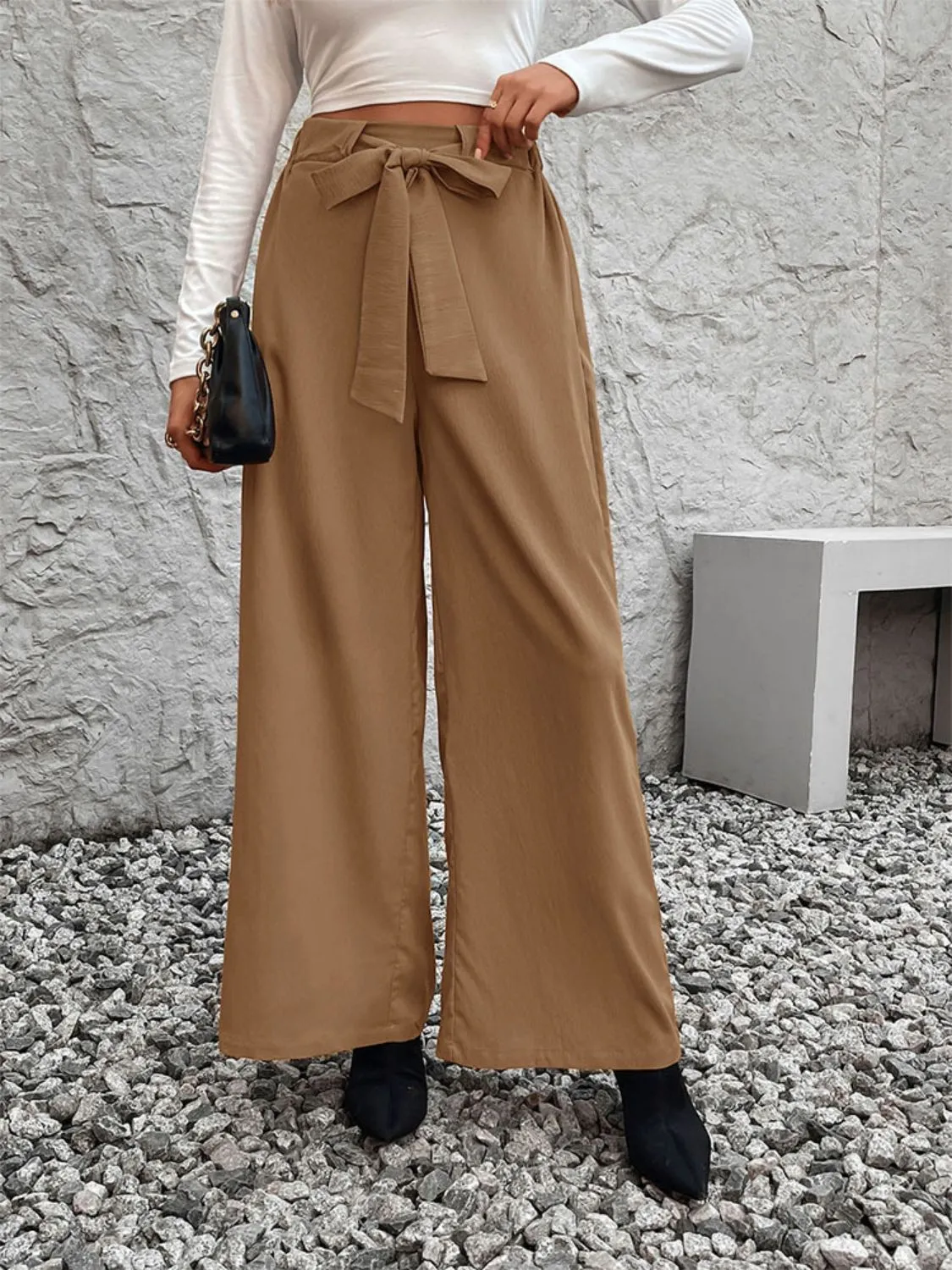 Casual Tied High Waist Wide Leg Pants