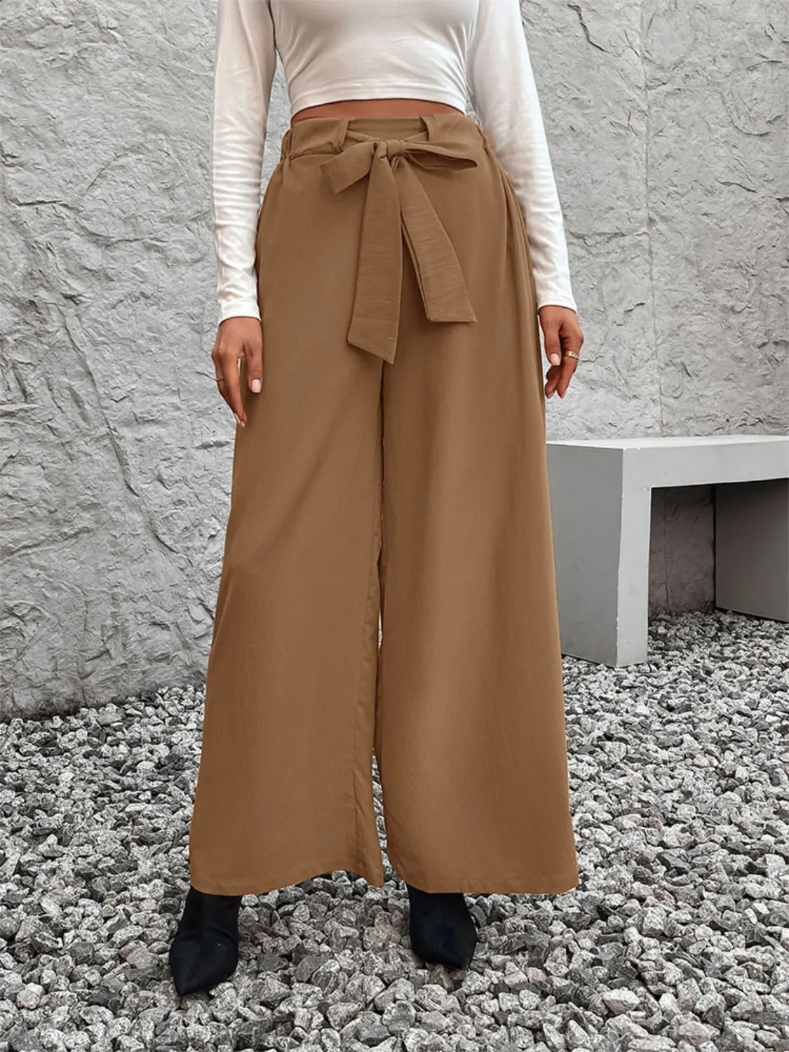 Casual Tied High Waist Wide Leg Pants