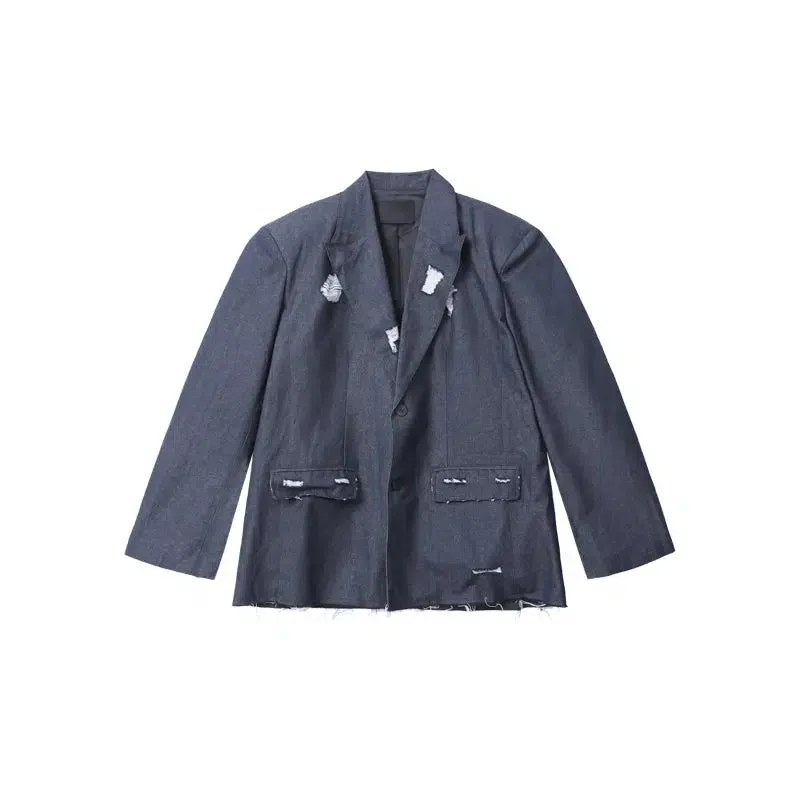 Chambray Blazer & Wide-Leg Pants Denim Suit