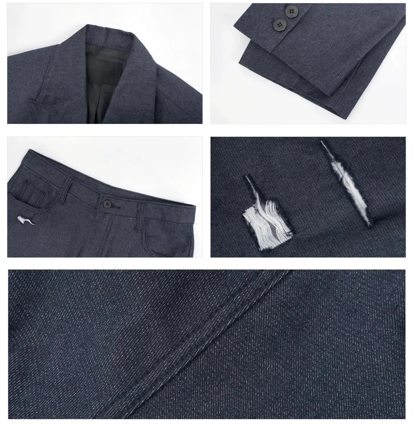 Chambray Blazer & Wide-Leg Pants Denim Suit
