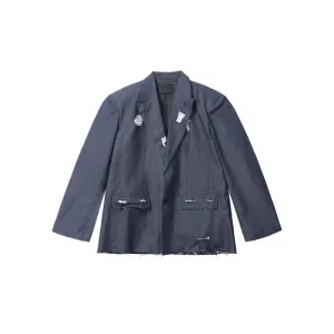 Chambray Blazer & Wide-Leg Pants Denim Suit