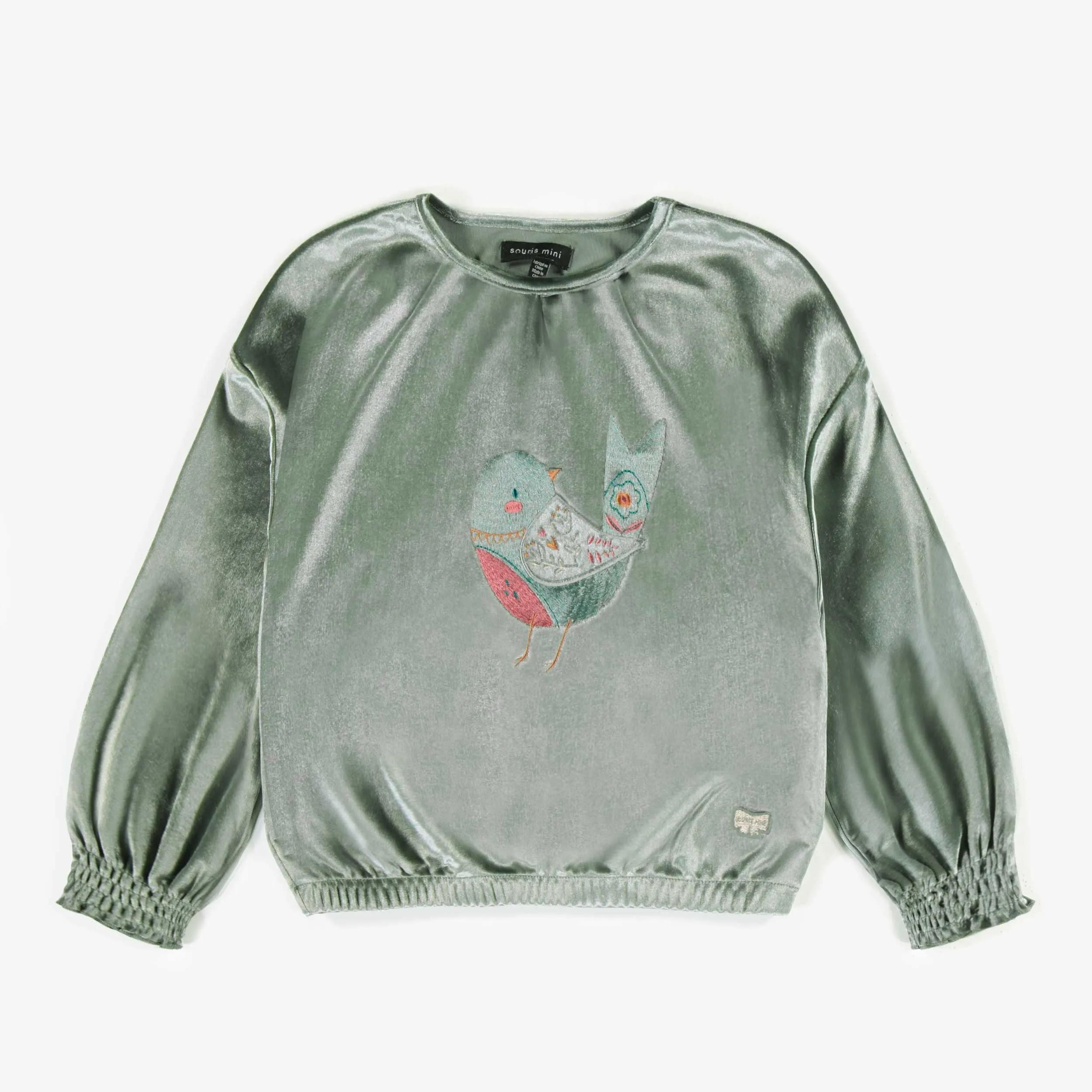Chandail vert à coupe ample en velours tapé, enfant  || Loose-fitting green sweatshirt in crushed velvet, child