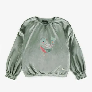 Chandail vert à coupe ample en velours tapé, enfant  || Loose-fitting green sweatshirt in crushed velvet, child