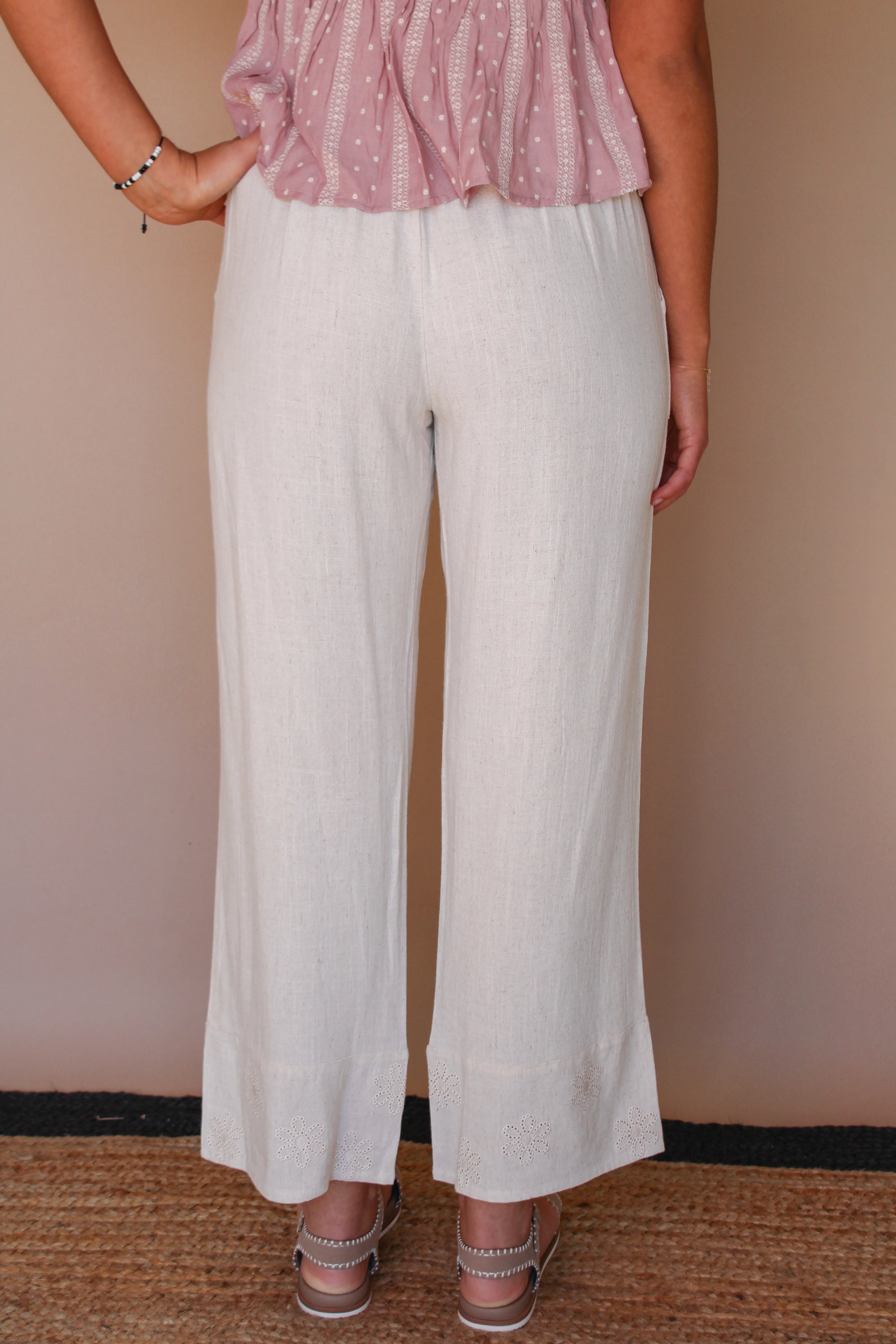 CHARLA EYELET EMBROIDERED PANTS BY IVY & CO