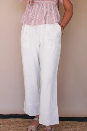 CHARLA EYELET EMBROIDERED PANTS BY IVY & CO