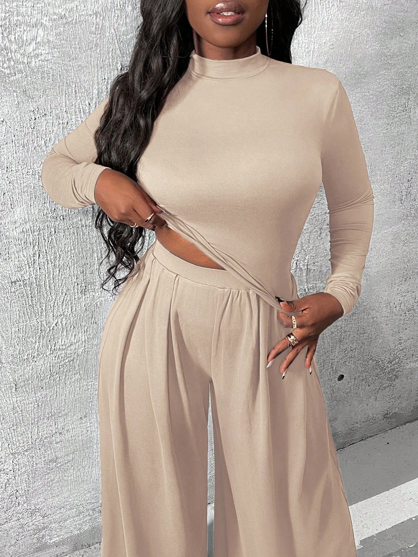 Charmaine Knitted Shirt And Wide Leg Pants Set