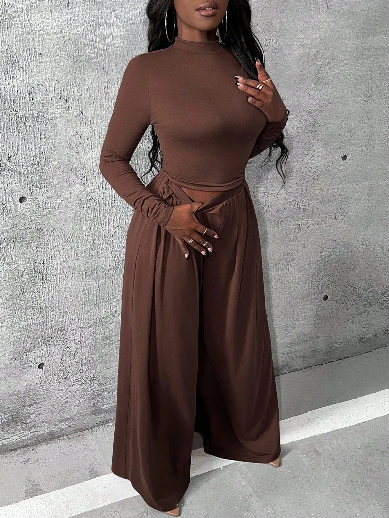 Charmaine Knitted Shirt And Wide Leg Pants Set
