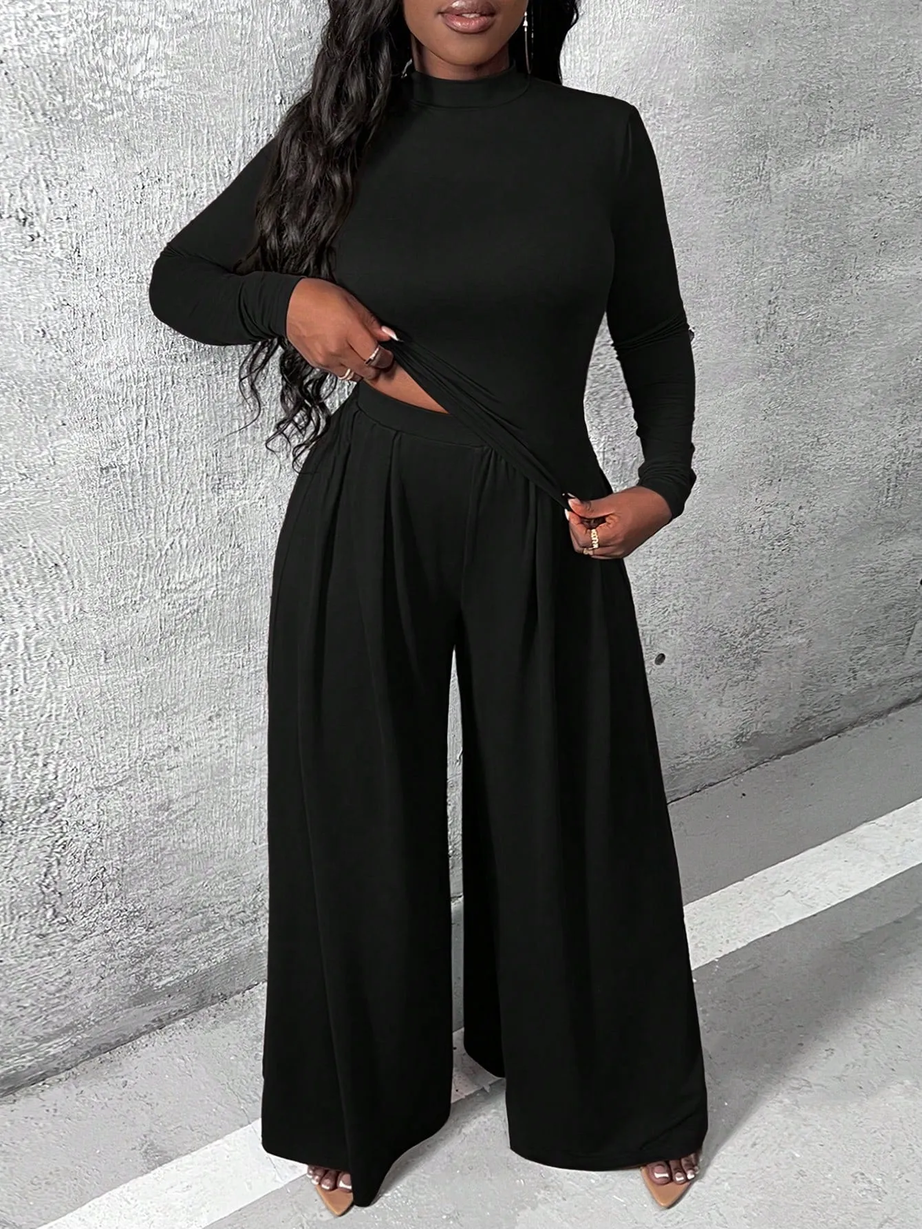 Charmaine Knitted Shirt And Wide Leg Pants Set