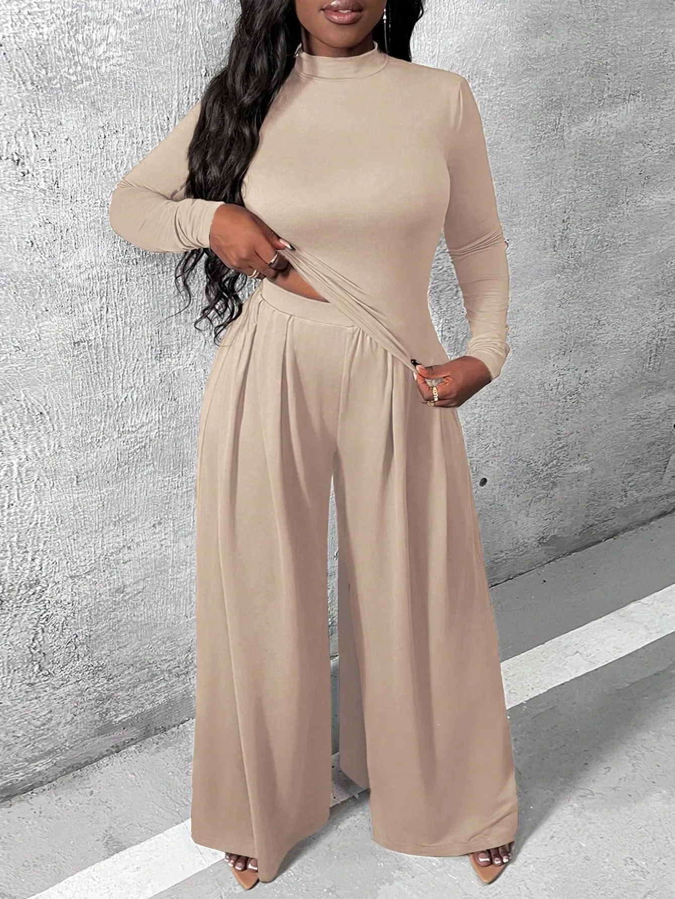 Charmaine Knitted Shirt And Wide Leg Pants Set