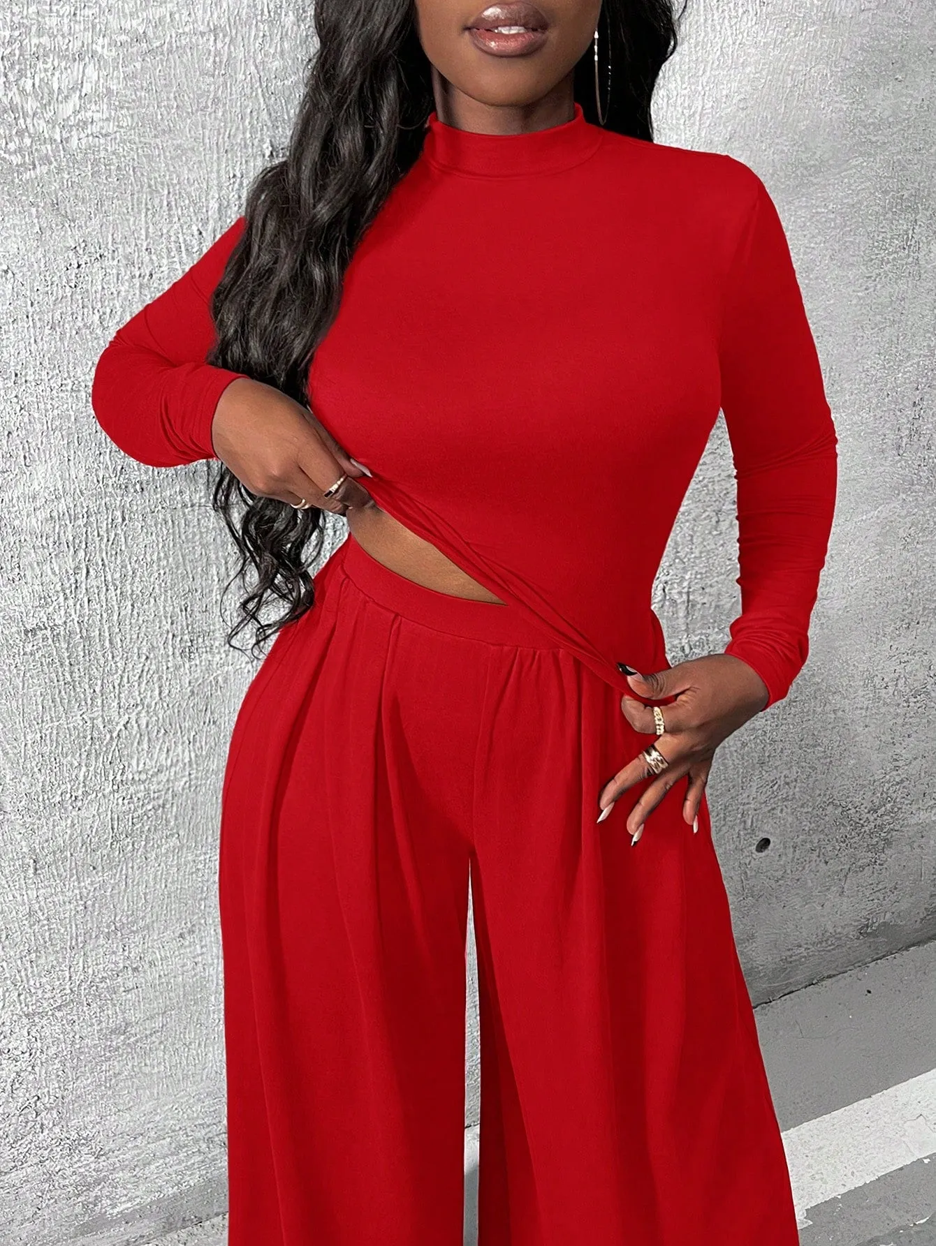 Charmaine Knitted Shirt And Wide Leg Pants Set