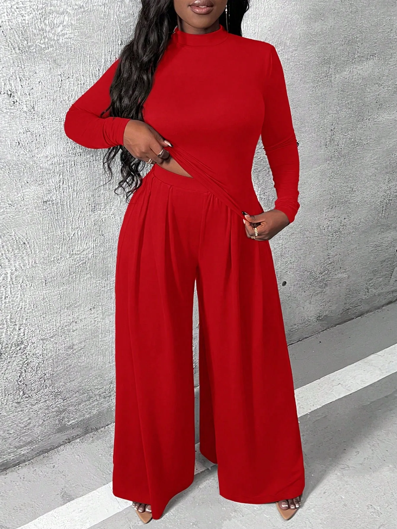 Charmaine Knitted Shirt And Wide Leg Pants Set