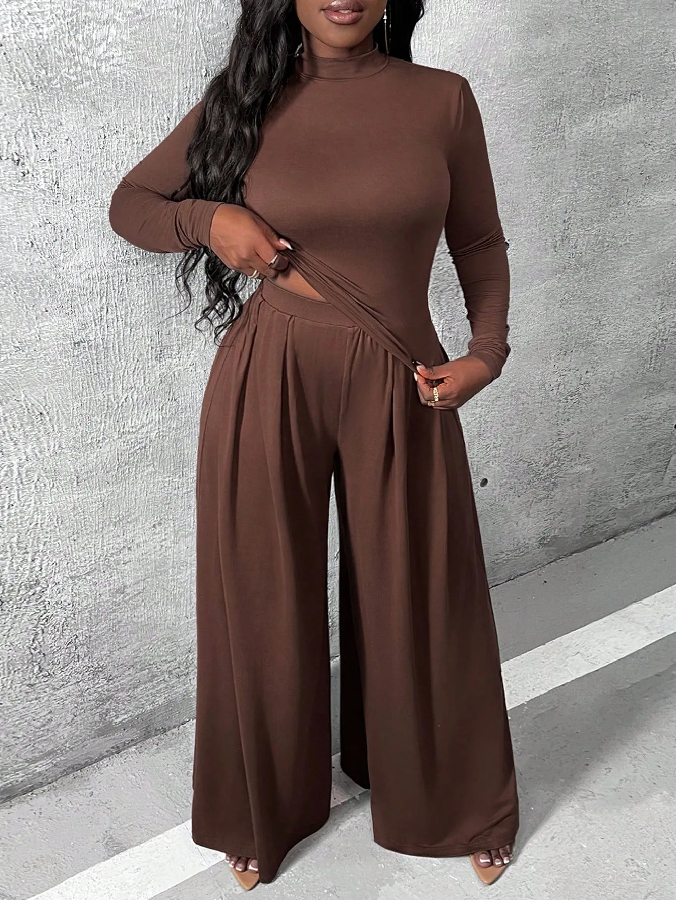 Charmaine Knitted Shirt And Wide Leg Pants Set