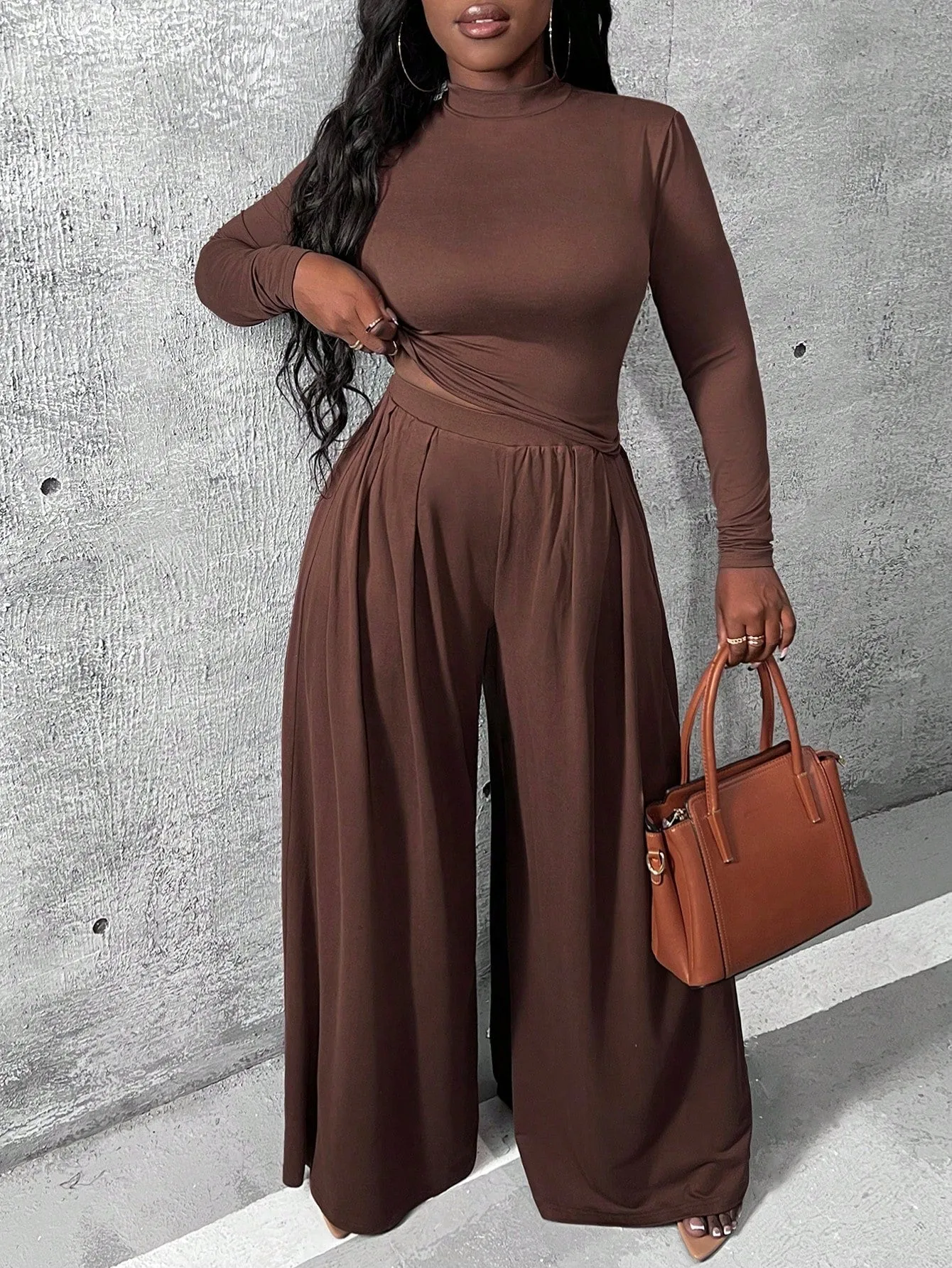 Charmaine Knitted Shirt And Wide Leg Pants Set