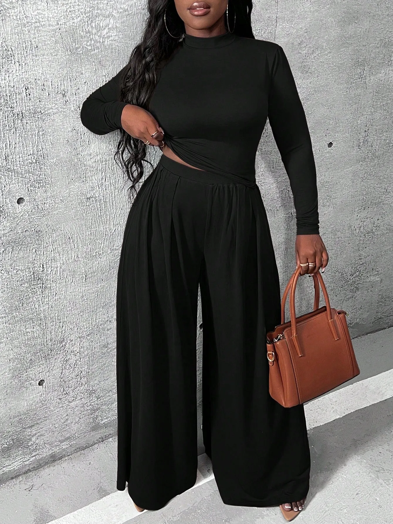 Charmaine Knitted Shirt And Wide Leg Pants Set