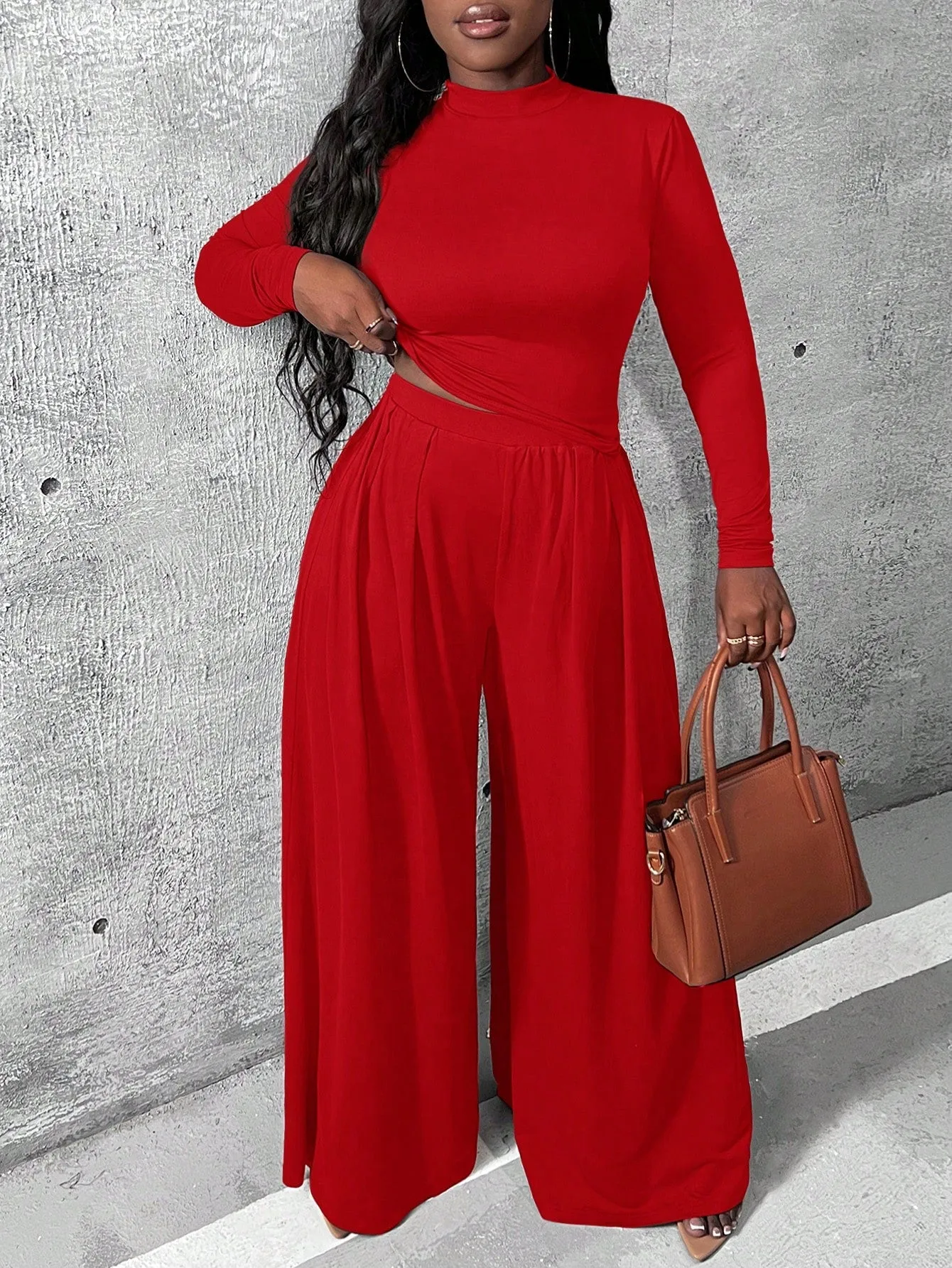 Charmaine Knitted Shirt And Wide Leg Pants Set