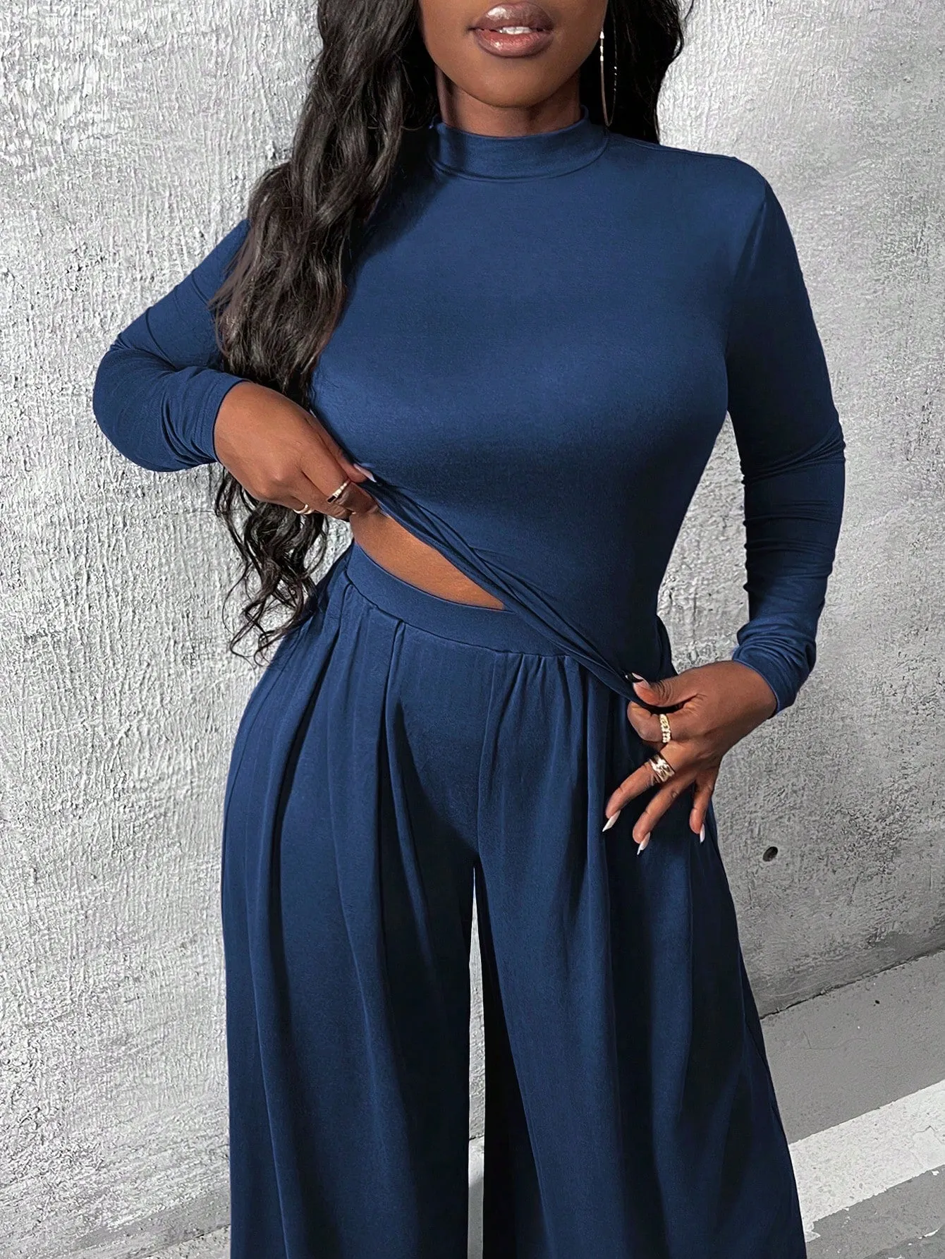 Charmaine Knitted Shirt And Wide Leg Pants Set