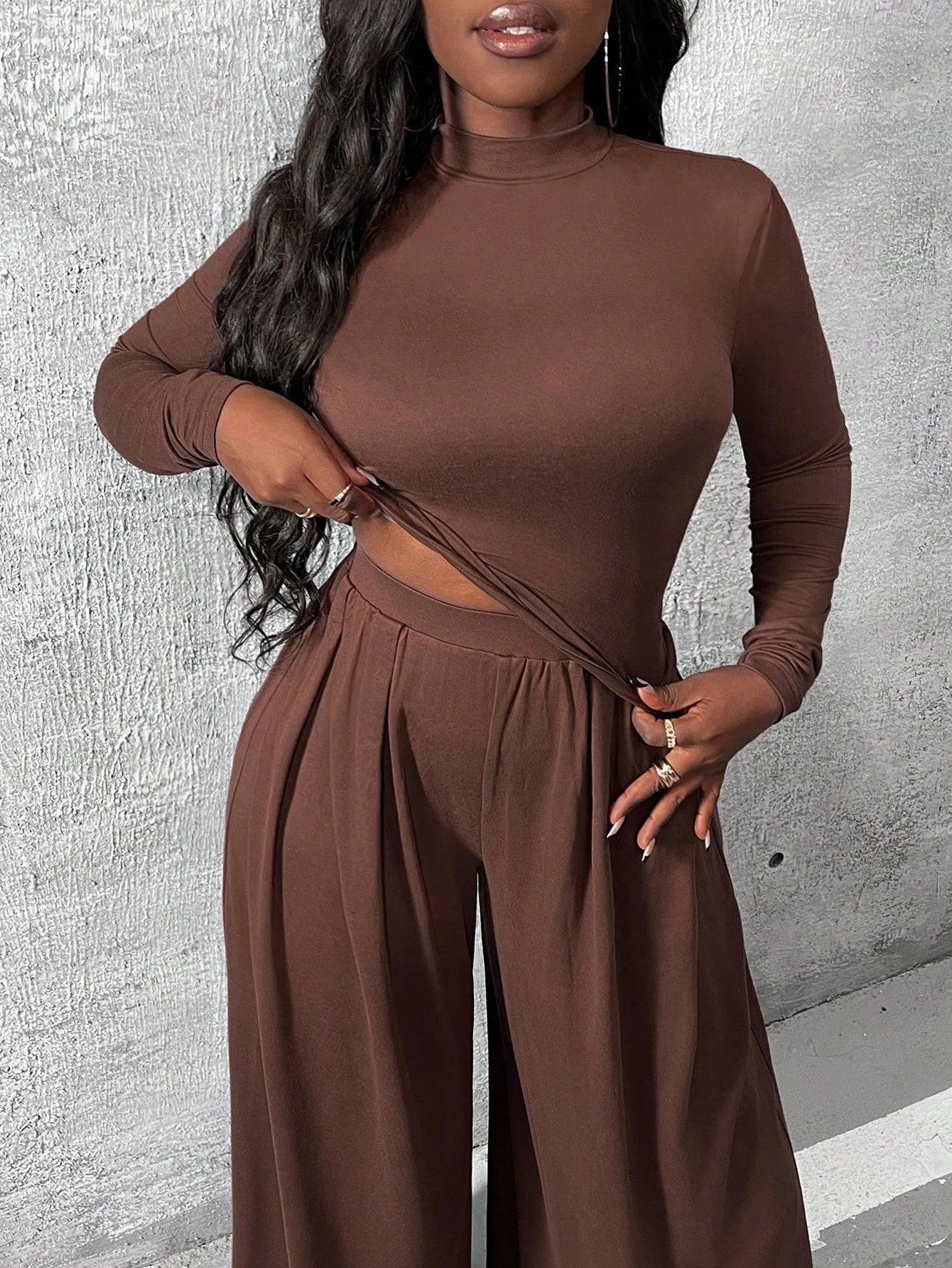 Charmaine Knitted Shirt And Wide Leg Pants Set