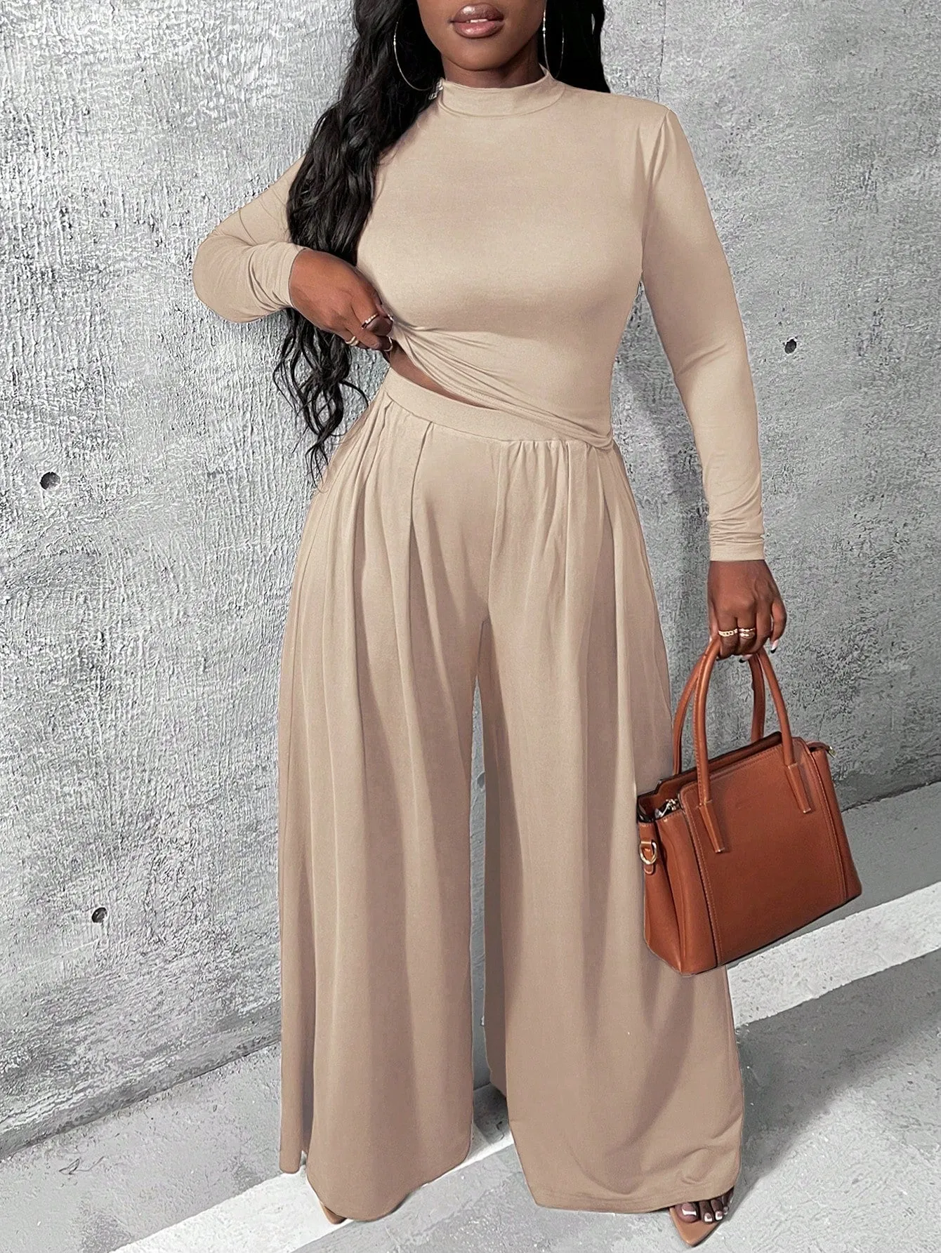 Charmaine Knitted Shirt And Wide Leg Pants Set