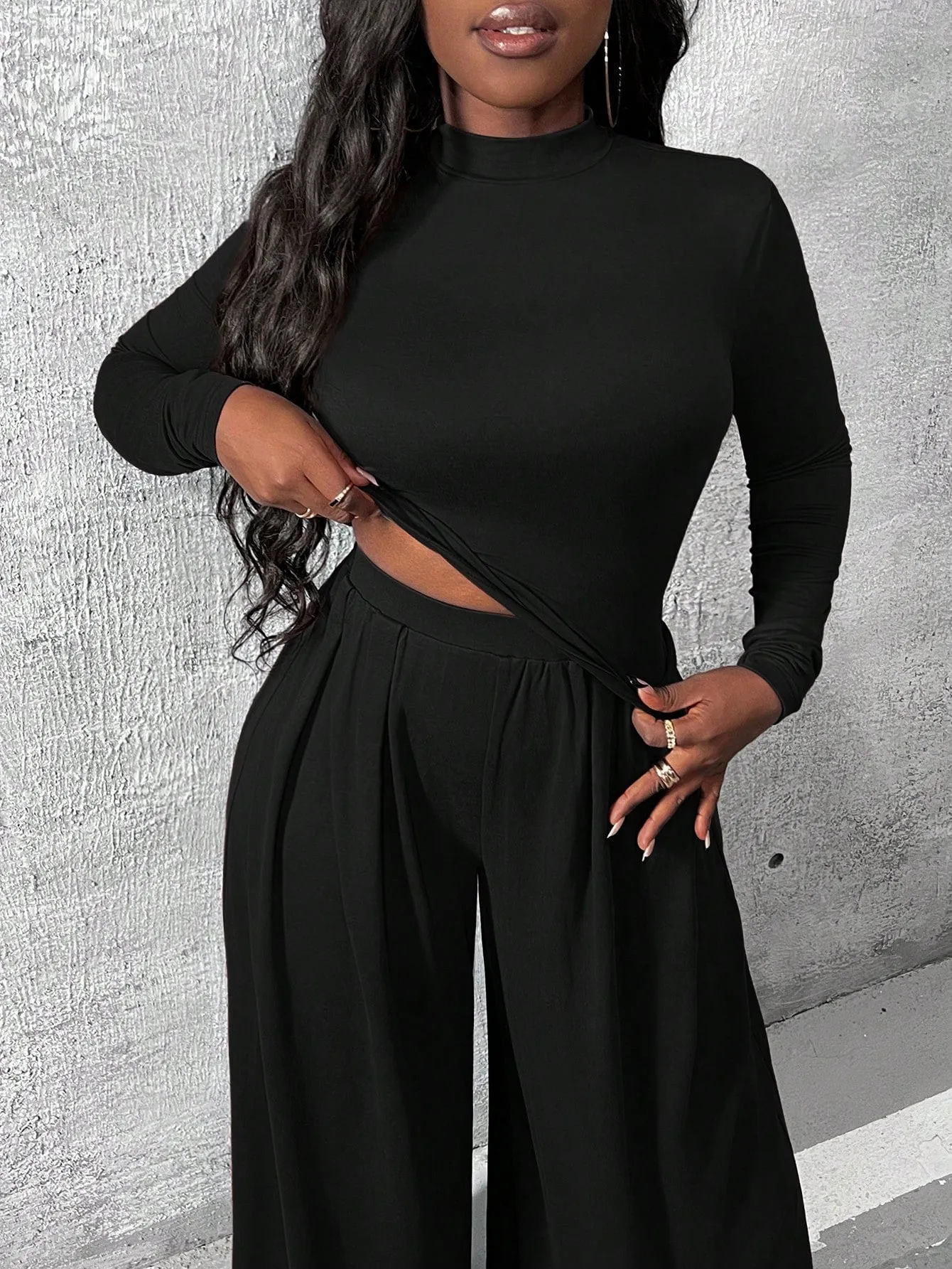 Charmaine Knitted Shirt And Wide Leg Pants Set