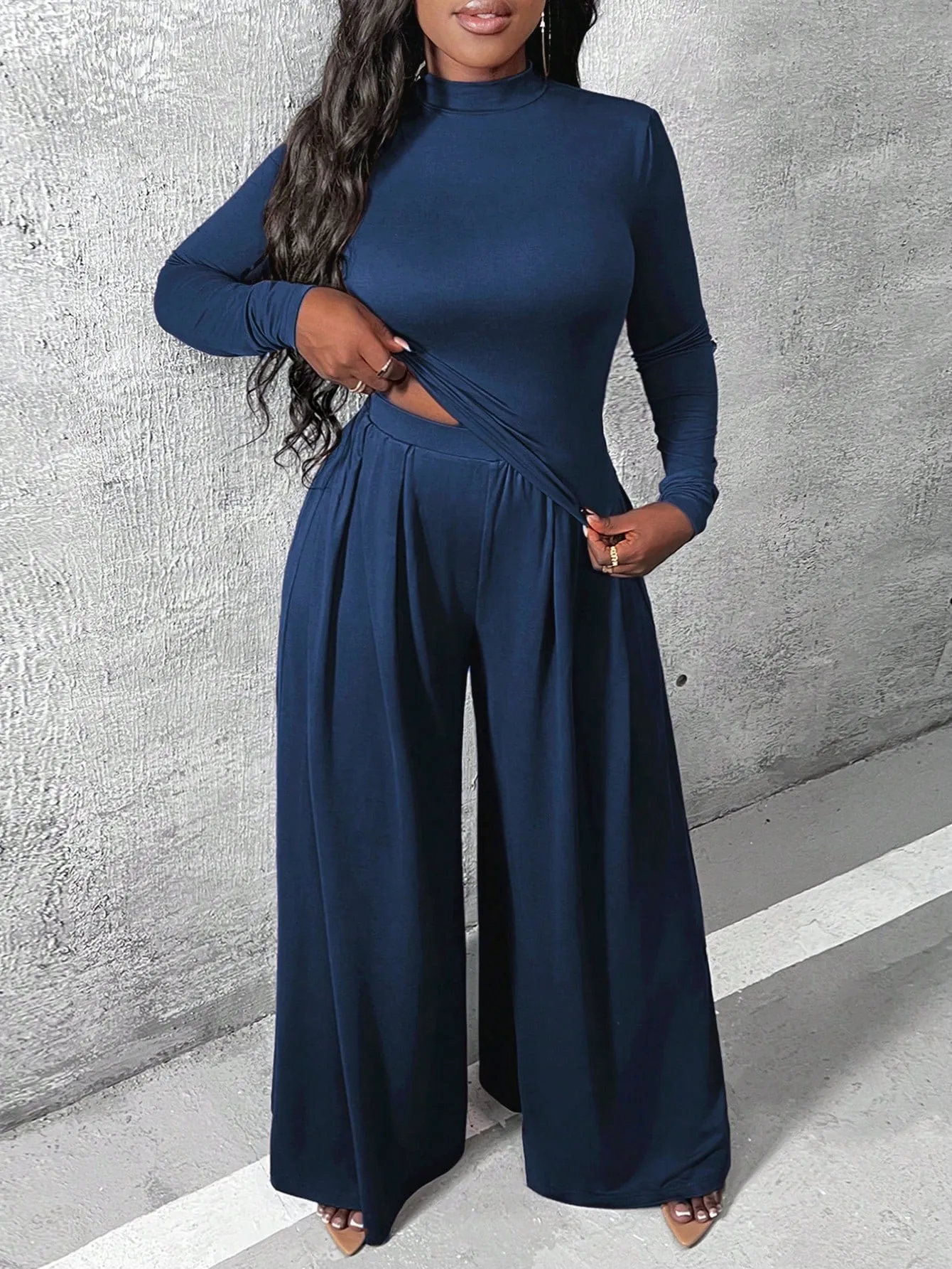 Charmaine Knitted Shirt And Wide Leg Pants Set
