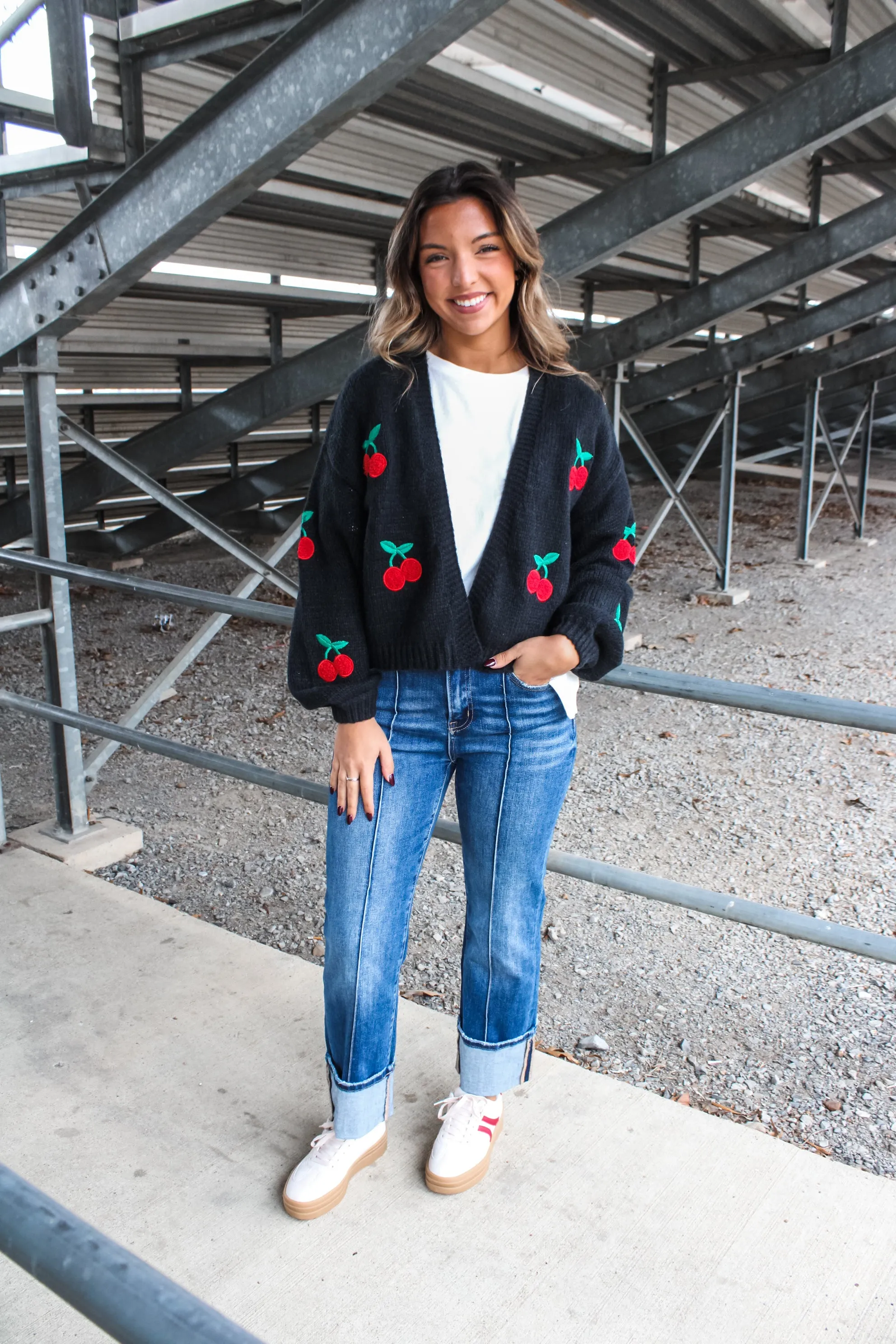 Cherry Picking Embroidered Cardigan • Black - FINAL SALE