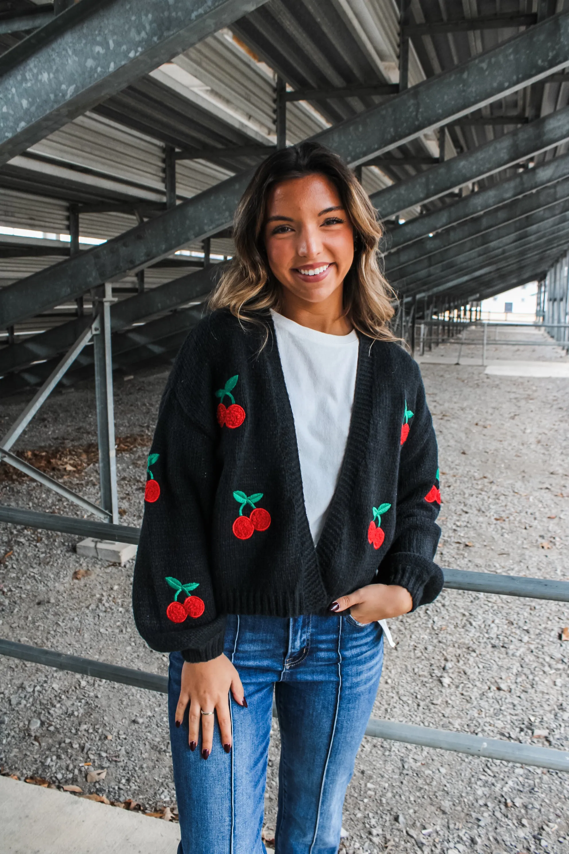 Cherry Picking Embroidered Cardigan • Black - FINAL SALE