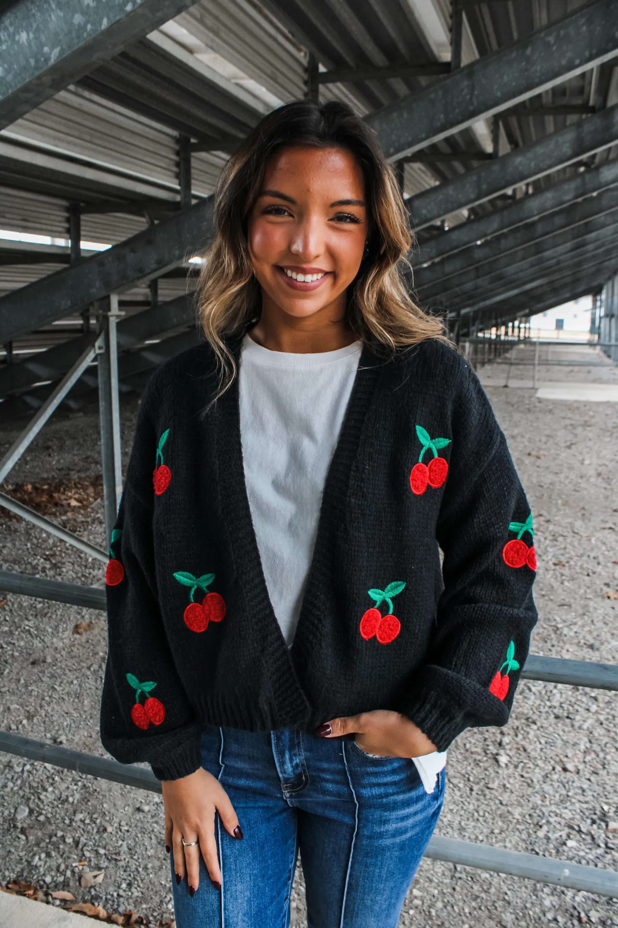 Cherry Picking Embroidered Cardigan • Black - FINAL SALE