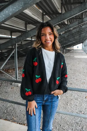 Cherry Picking Embroidered Cardigan • Black - FINAL SALE