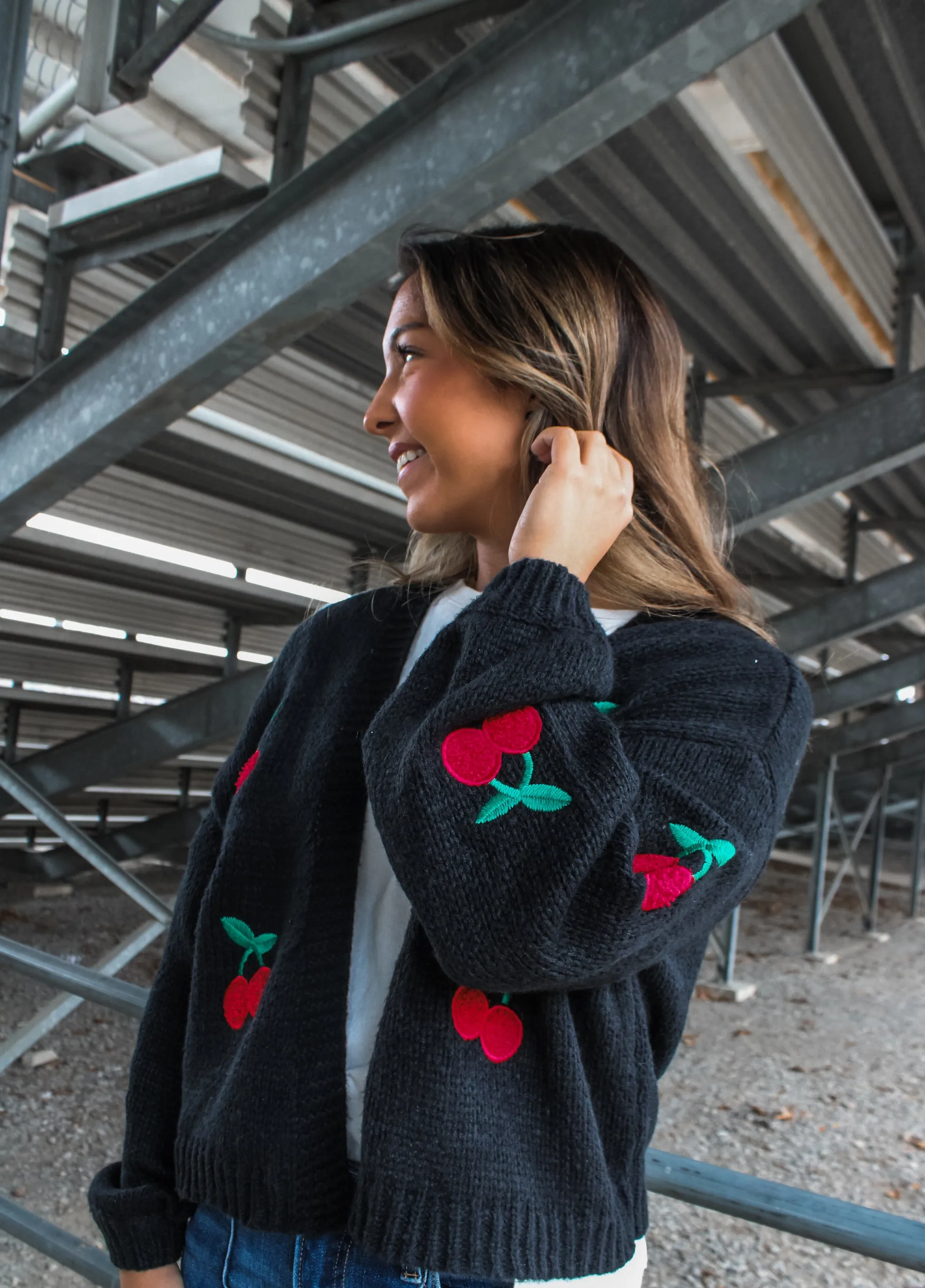 Cherry Picking Embroidered Cardigan • Black - FINAL SALE