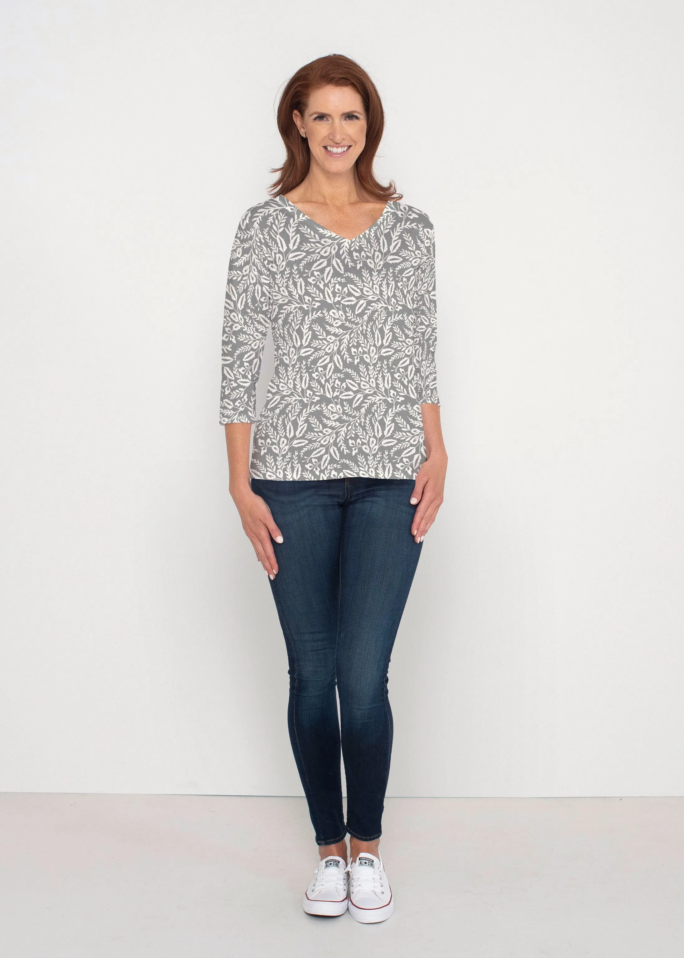 Chevron Vine (8017) ~ Signature 3/4 Sleeve V-Neck Top