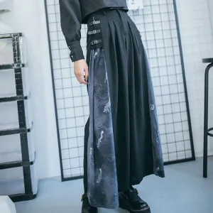 Chinese Style Stitched Wide Leg Pants Retro High Waist Hanging Feeling Loose Pants S20198