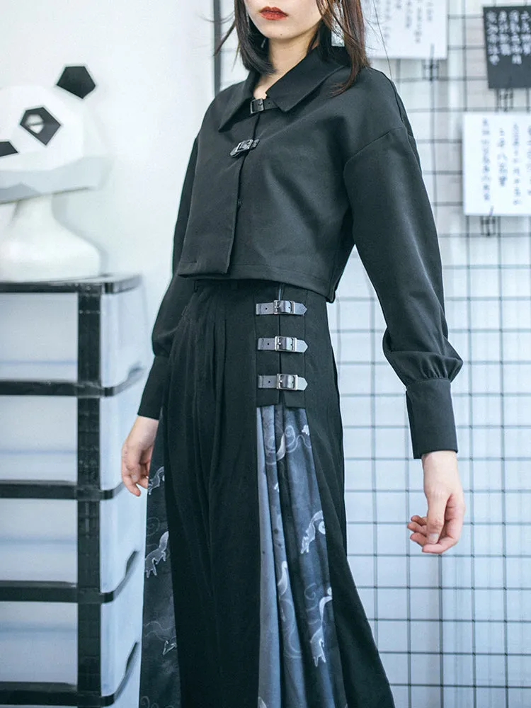 Chinese Style Stitched Wide Leg Pants Retro High Waist Hanging Feeling Loose Pants S20198