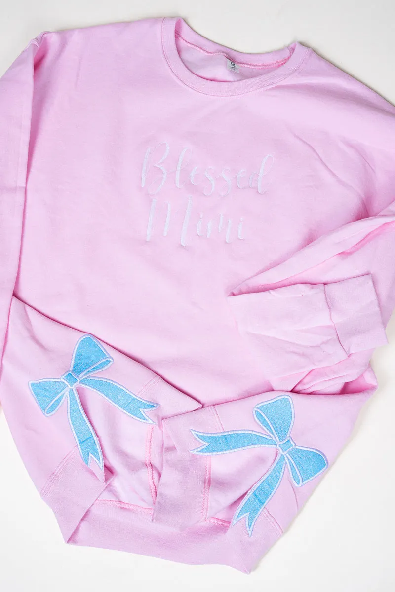 Classic Pink You Design It Embroidered Side Bows Unisex NuBlend Crew Sweatshirt *Customize Your Text and Bows