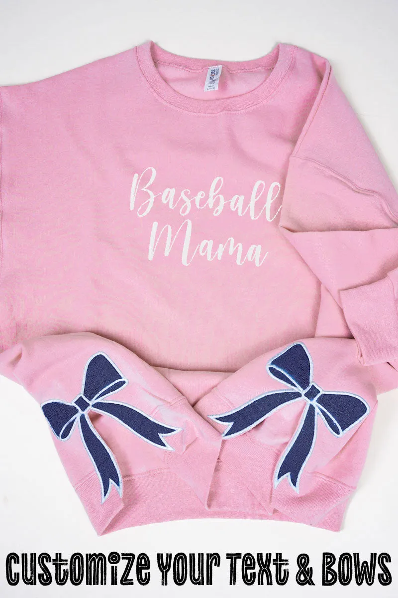 Classic Pink You Design It Embroidered Side Bows Unisex NuBlend Crew Sweatshirt *Customize Your Text and Bows