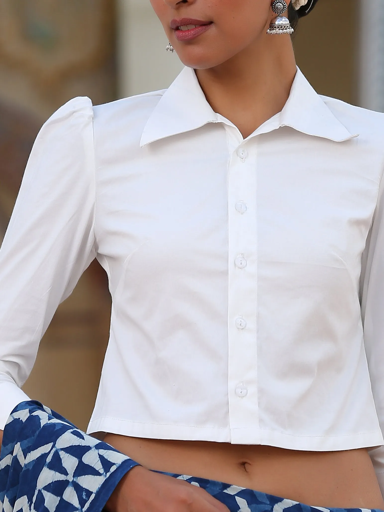 Classic White Poplin Stretch Blouse