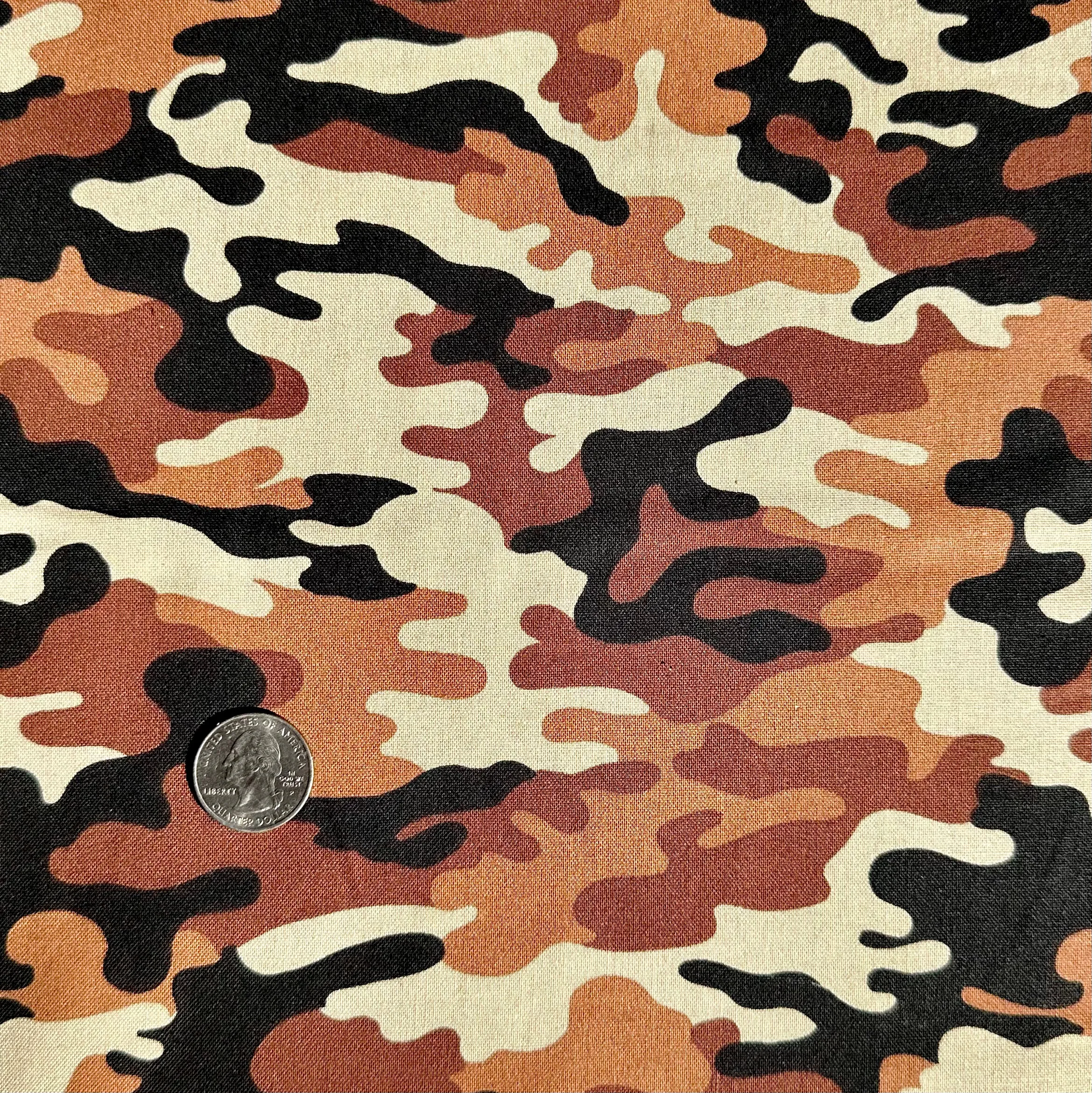 Cotton Fabric BTY Camouflage Camo Brown Tan Black Military