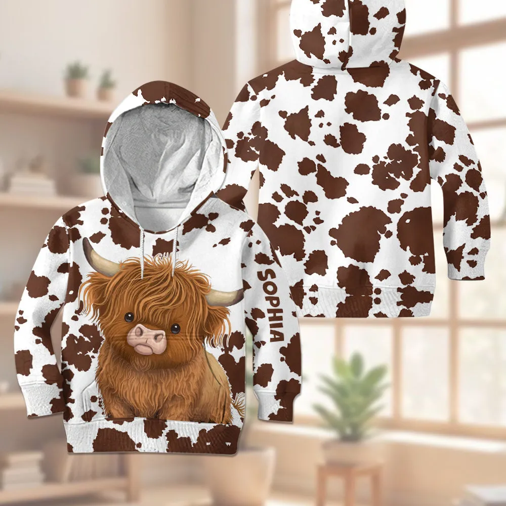 Cute Highland Cow - Personalized Highland Cow Kid Hoodie & Kid Jogger Sweatpants