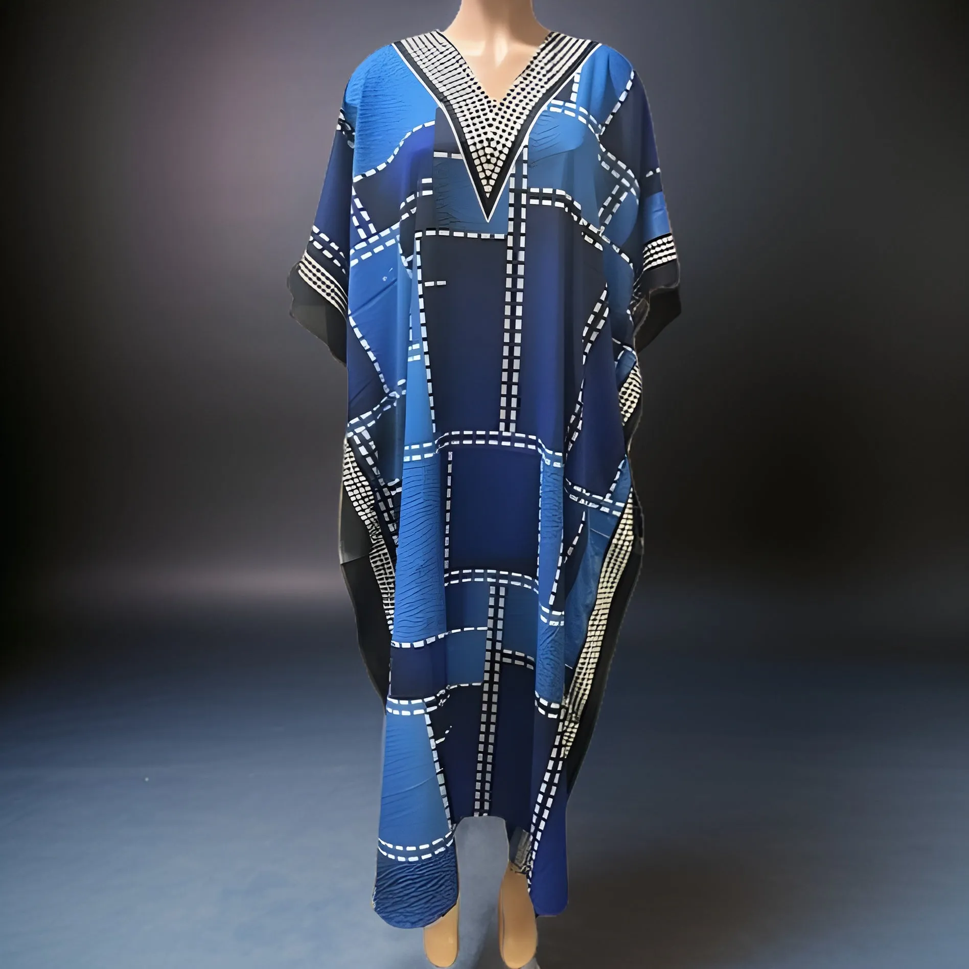Denim Patch Print Kaftan Dress