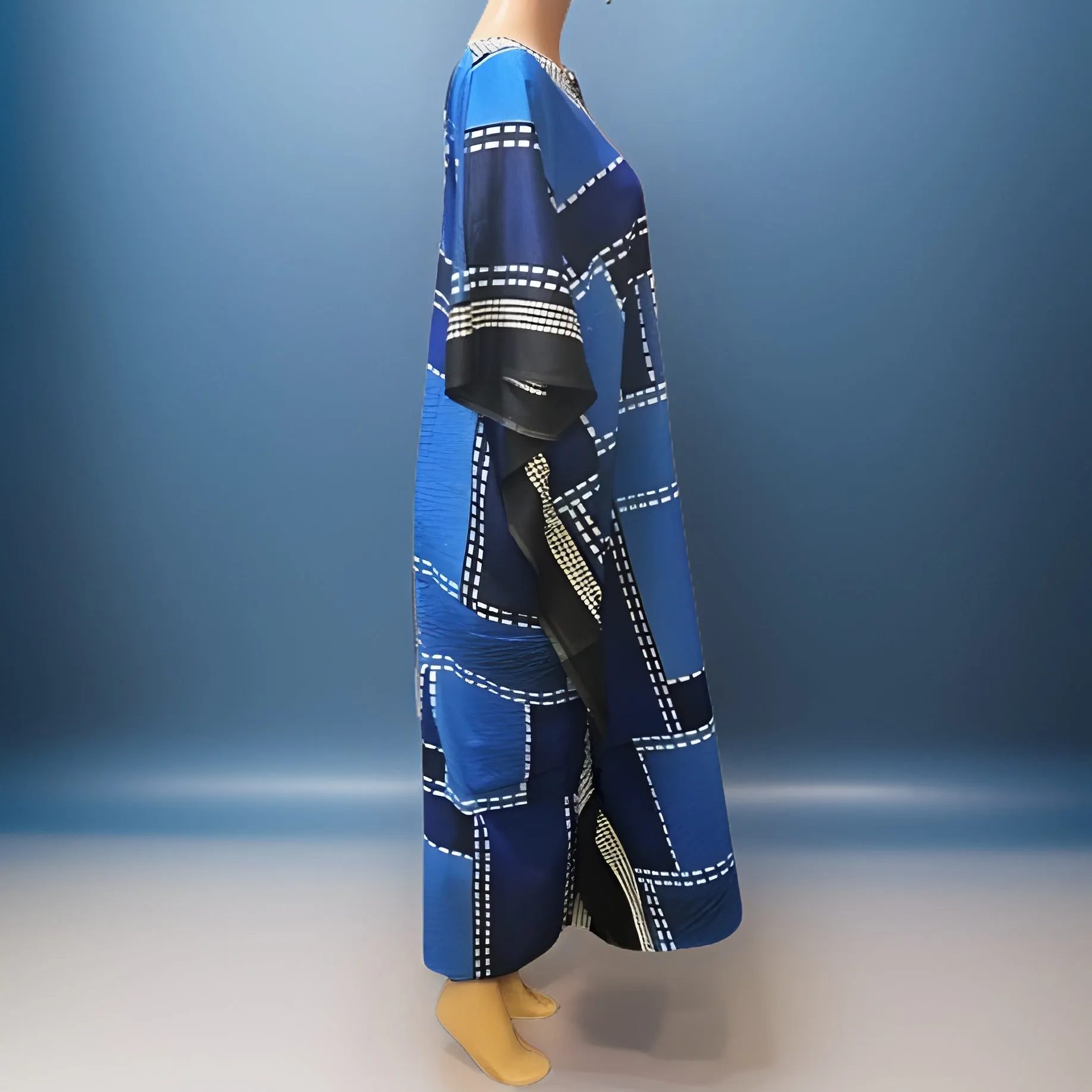 Denim Patch Print Kaftan Dress