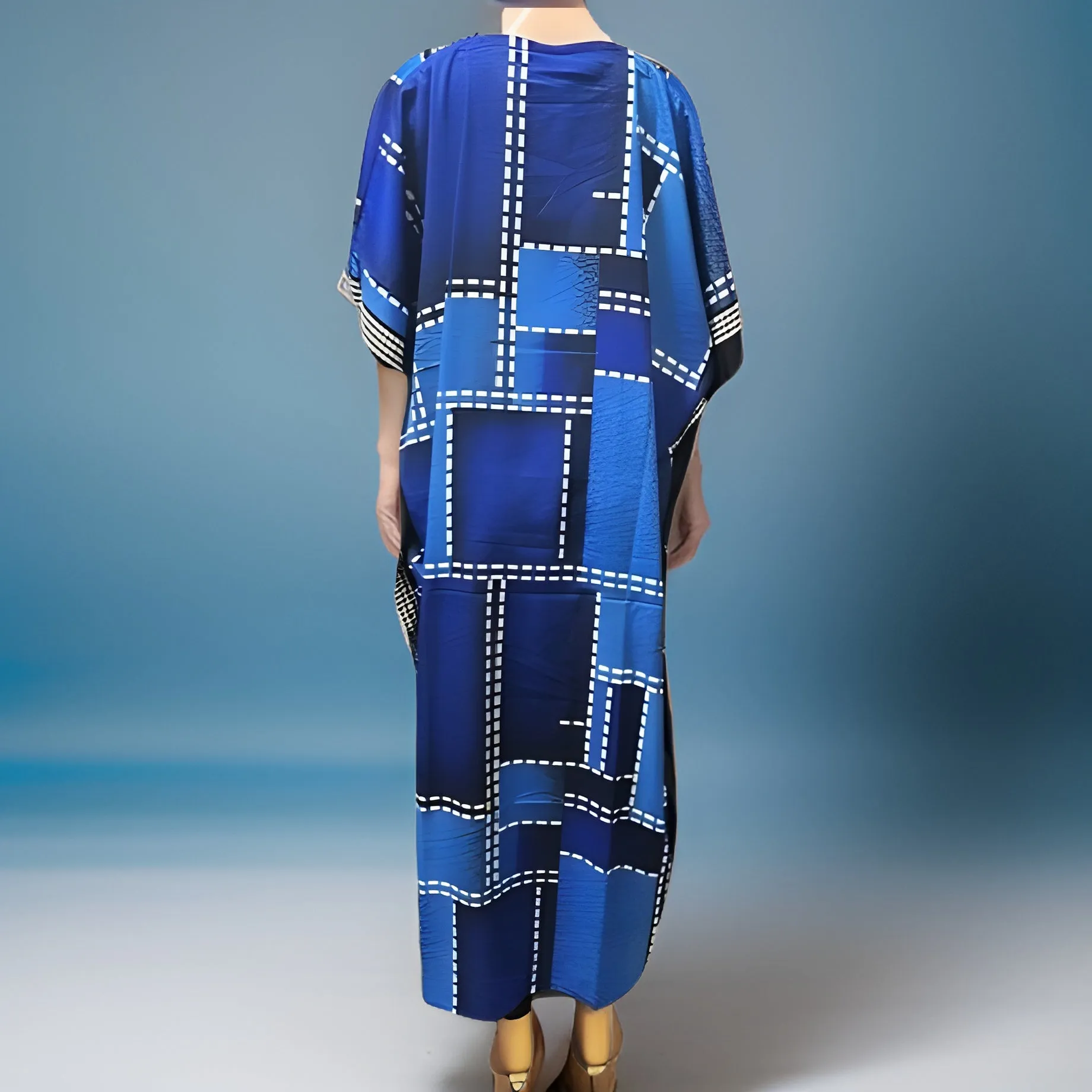 Denim Patch Print Kaftan Dress